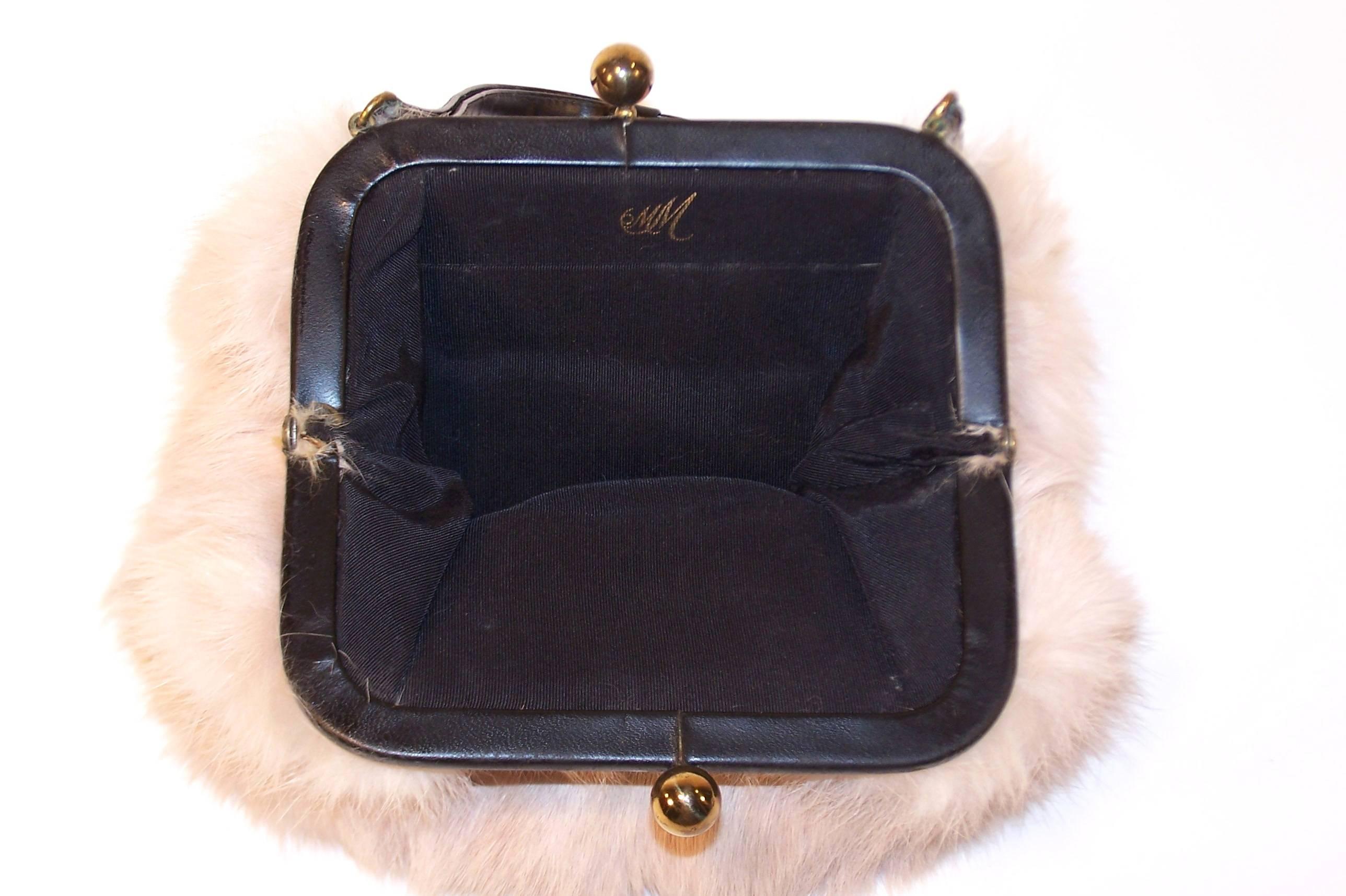 Fluffy 1950's Morris Moskowitz Pink Fur & Black Leather Handbag 1