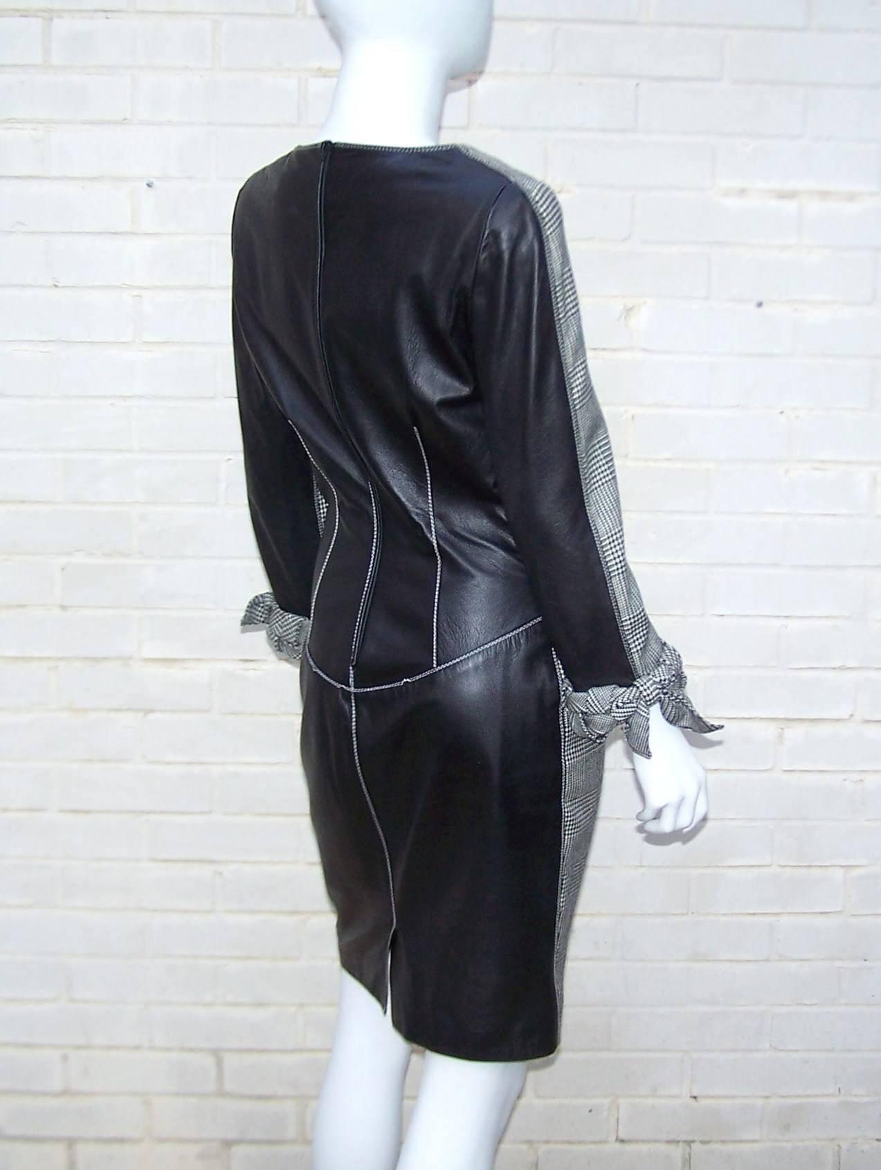 Gray C.1990 Alma Couture 'Business In The Front Party In The Back' Leather Dress