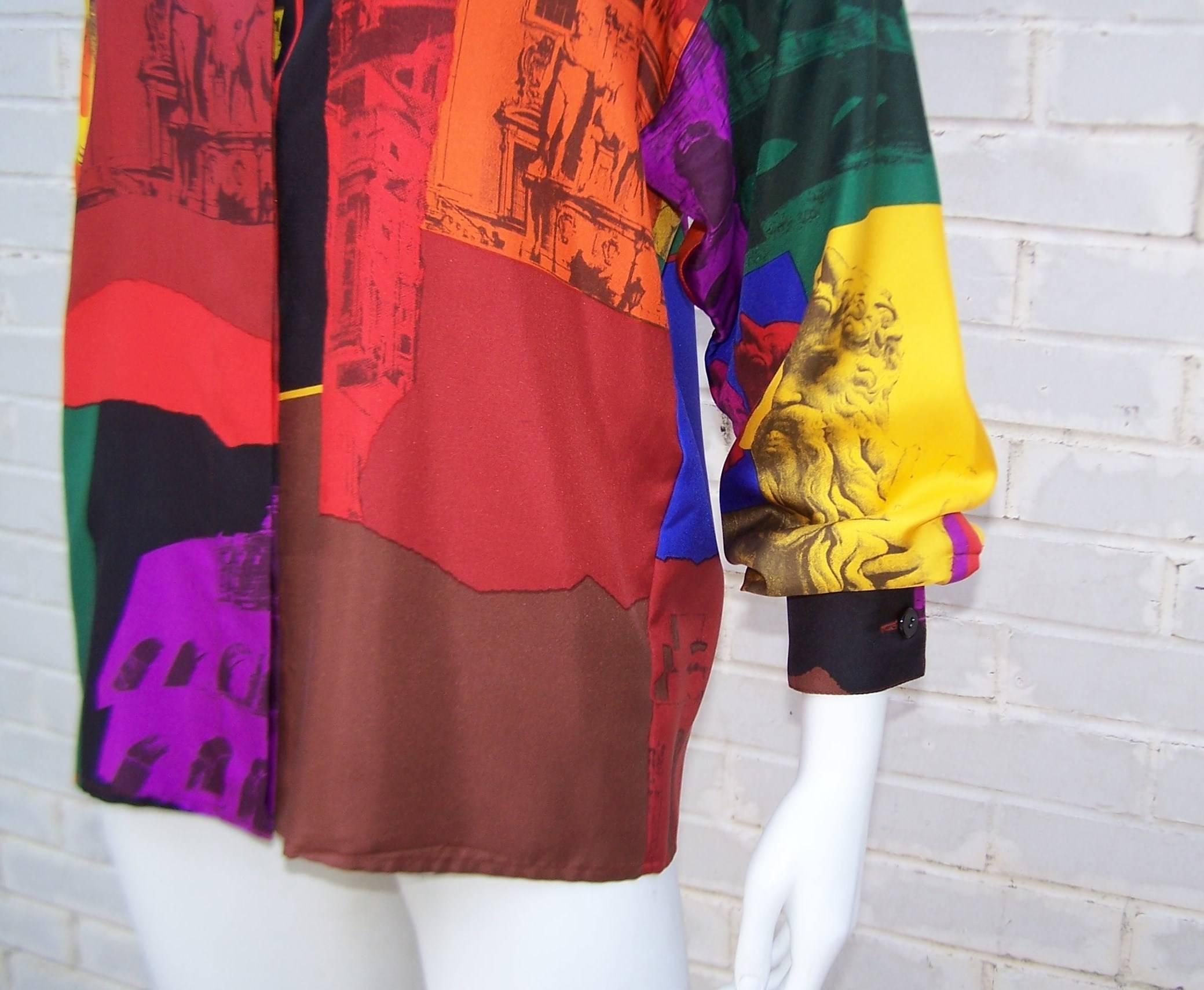 C.1980 Colorful Genny Pop Art Style Silk Blouse 1