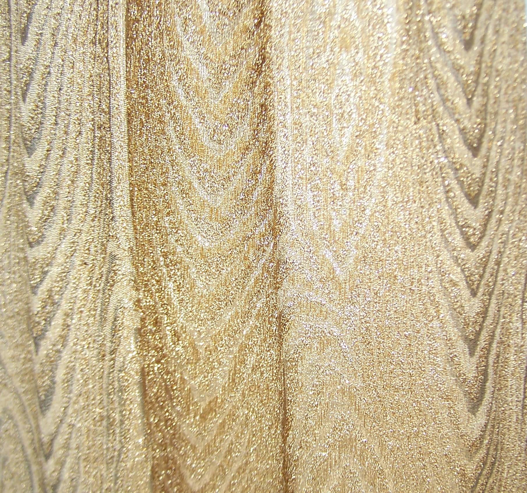 C.1970 Anne Fogarty Gold Moire Style Empire Dress With Velvet & Rhinestone Trim 5