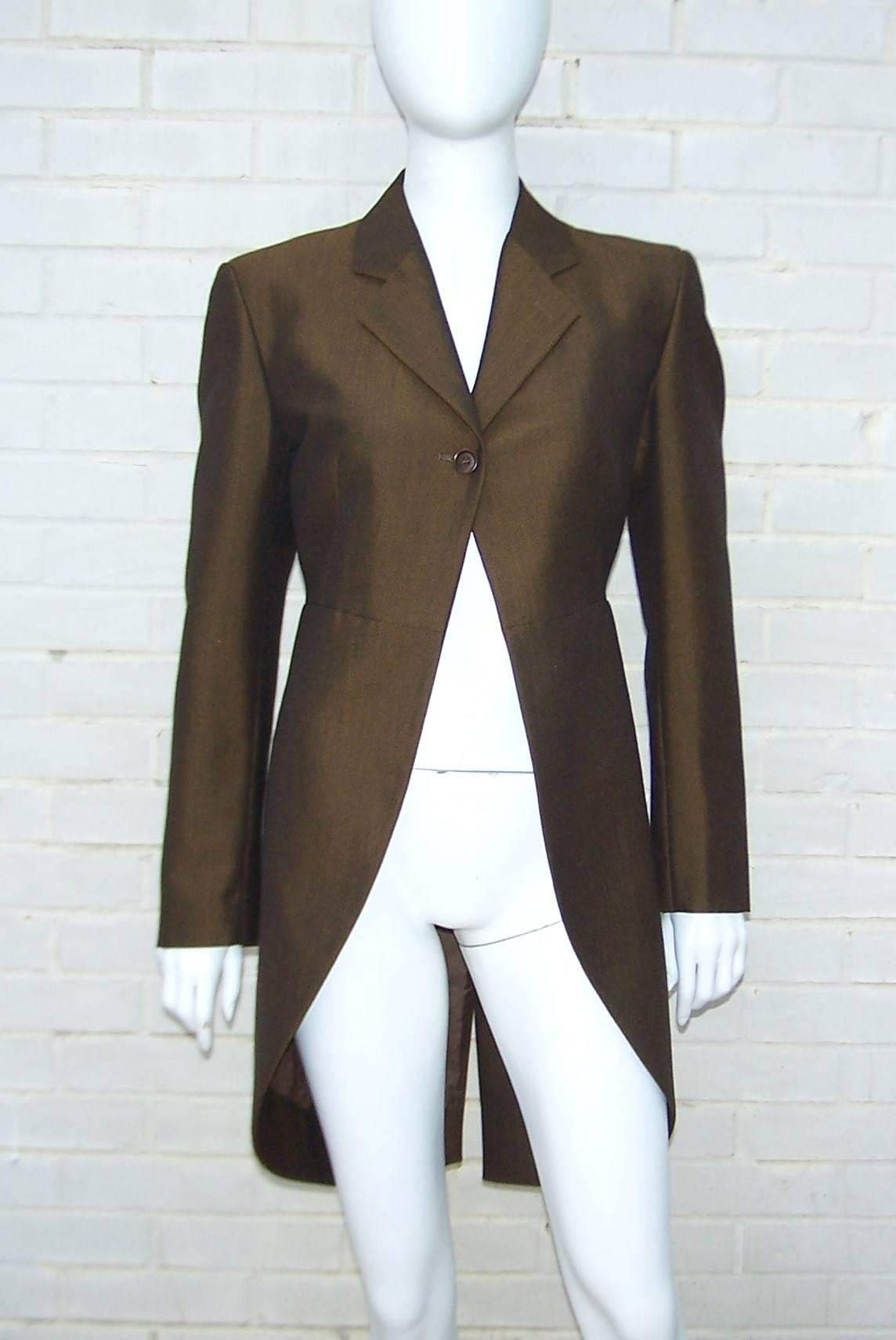 Black Androgynous 1980's Romeo Gigli Bronze Cutaway Jacket & Stirrup Pants