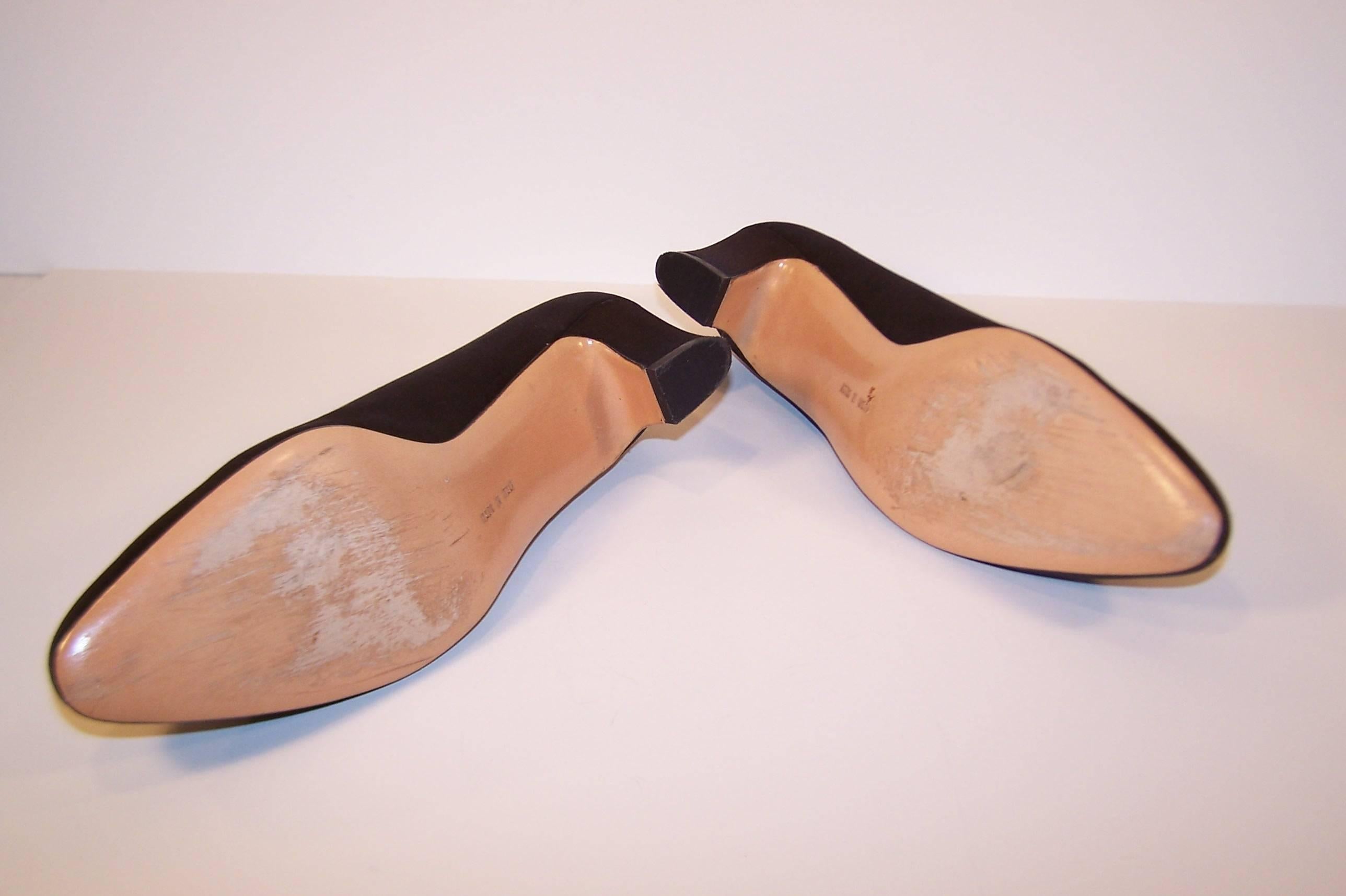1980's Salvatore Ferragamo Edwardian Style Black Satin Evening Shoes  2