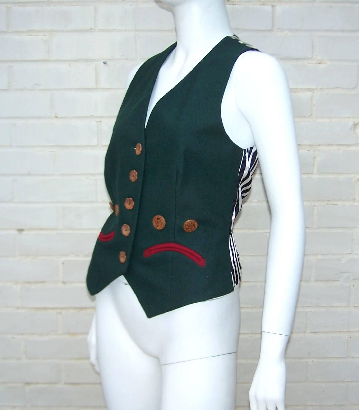 Black 1990's Cheap and Chic Moschino Gingerbread Face Vest With Wood Buttons