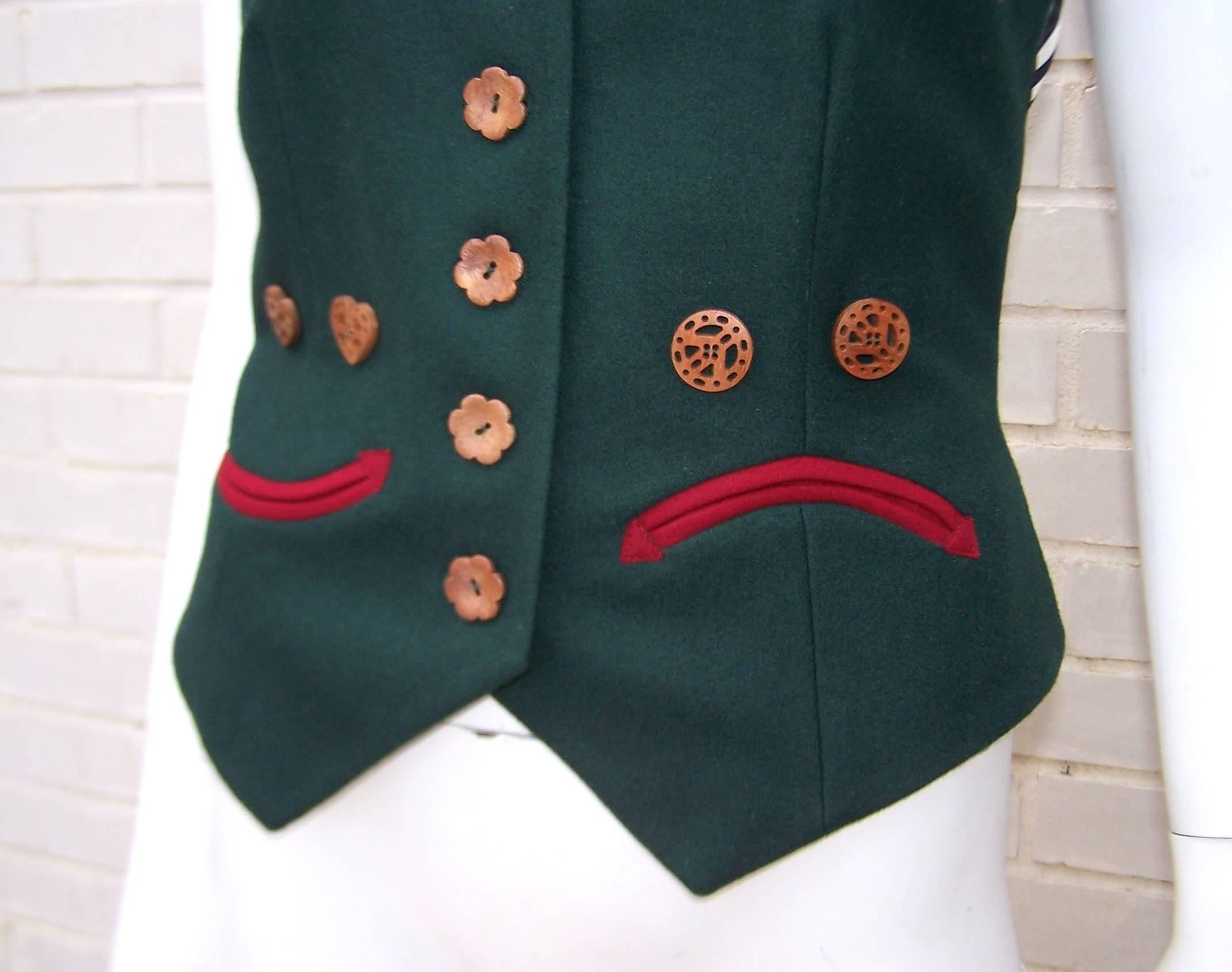 Women's 1990's Cheap and Chic Moschino Gingerbread Face Vest With Wood Buttons