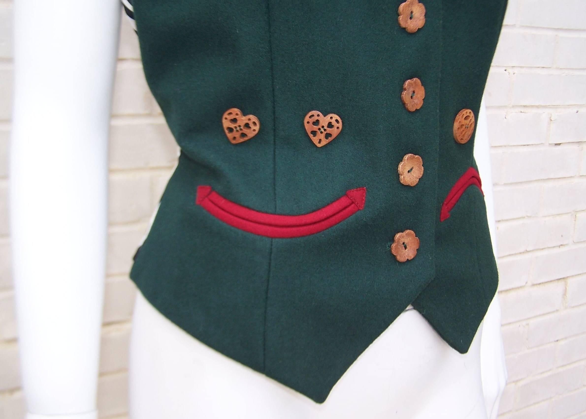 1990's Cheap and Chic Moschino Gingerbread Face Vest With Wood Buttons 1