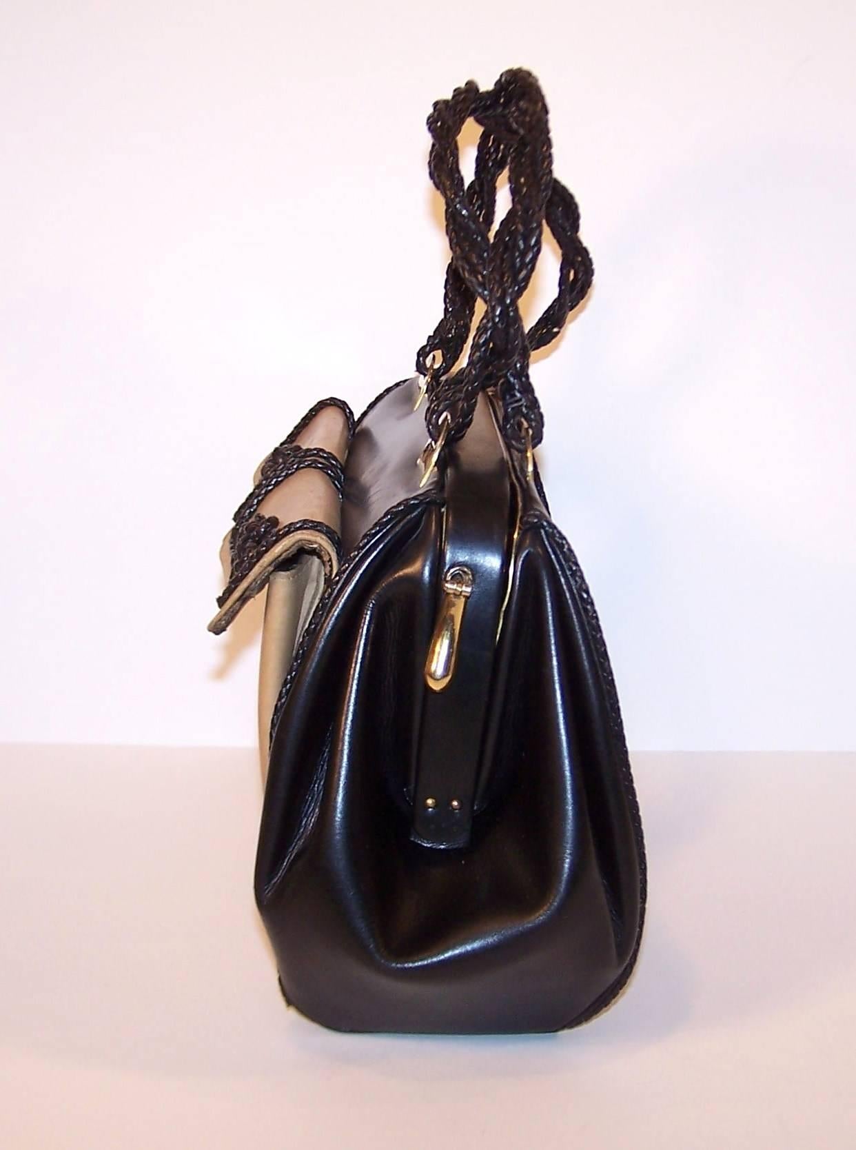 Brown C.1960 Roberta di Camerino Full Leather Two Tone Satchel Handbag