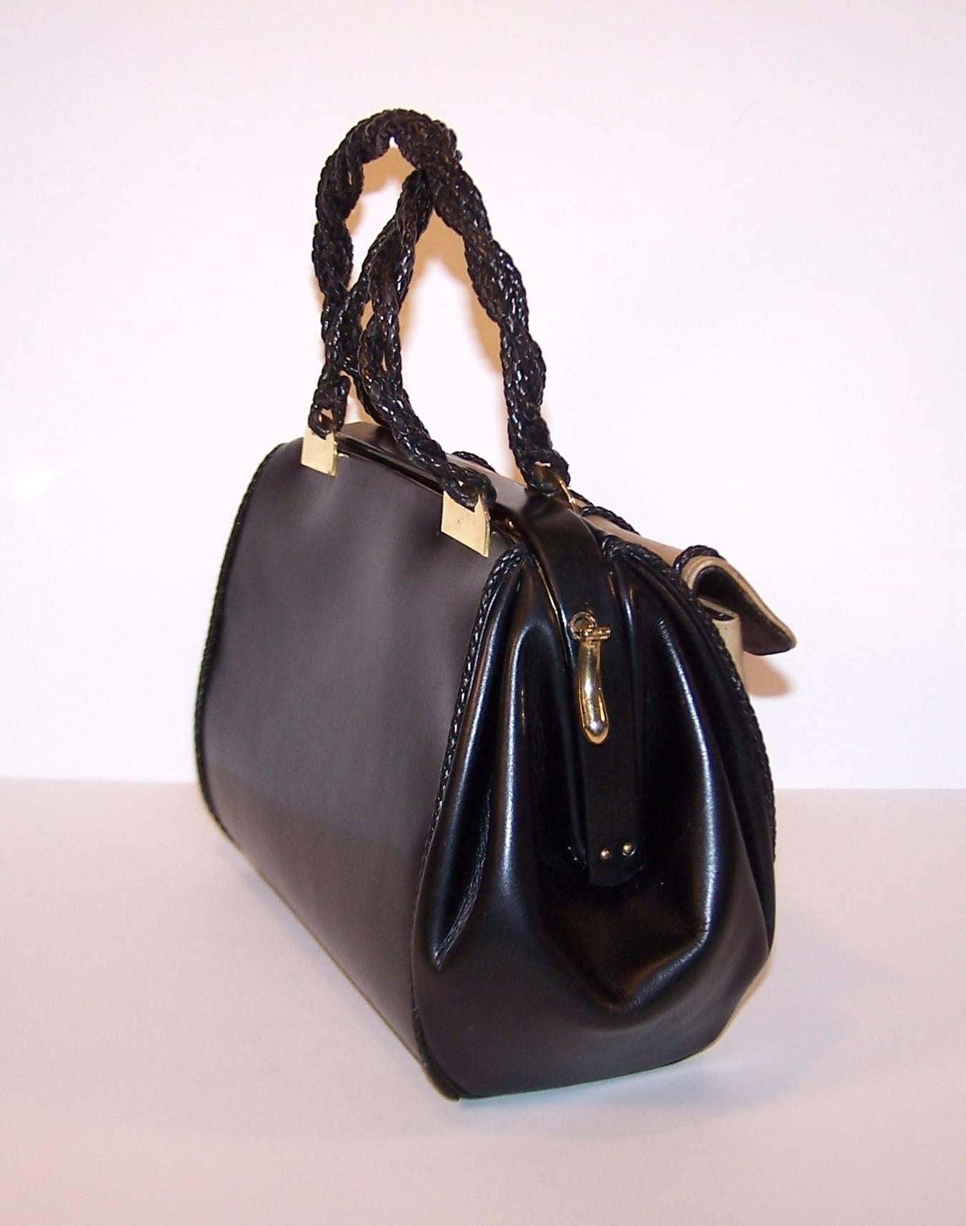 C.1960 Roberta di Camerino Full Leather Two Tone Satchel Handbag In Good Condition In Atlanta, GA