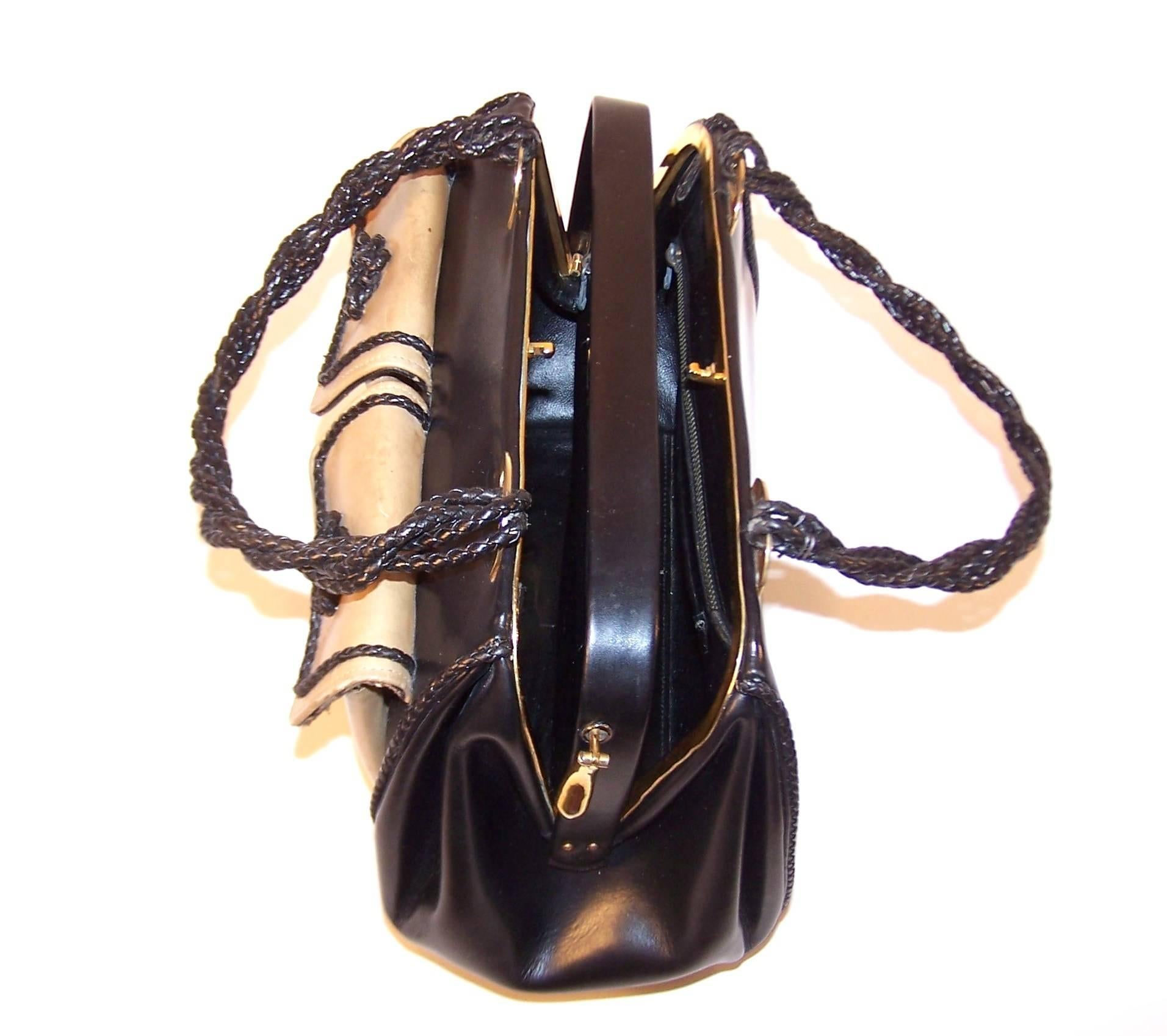 C.1960 Roberta di Camerino Full Leather Two Tone Satchel Handbag 3