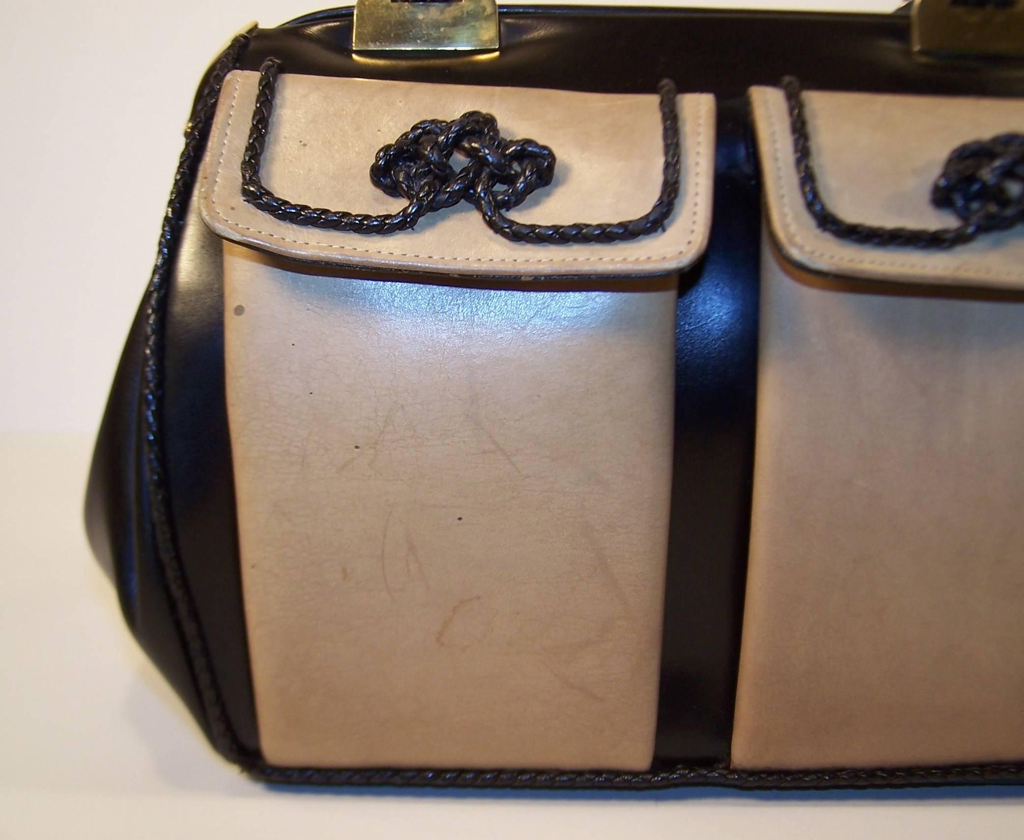 C.1960 Roberta di Camerino Full Leather Two Tone Satchel Handbag 5