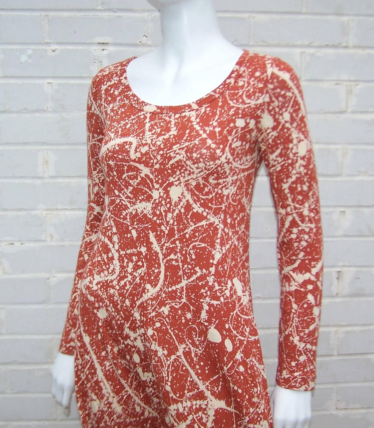 1970's Diane Von Furstenberg Splatter Print Knit Dress With Scarf Sash 2