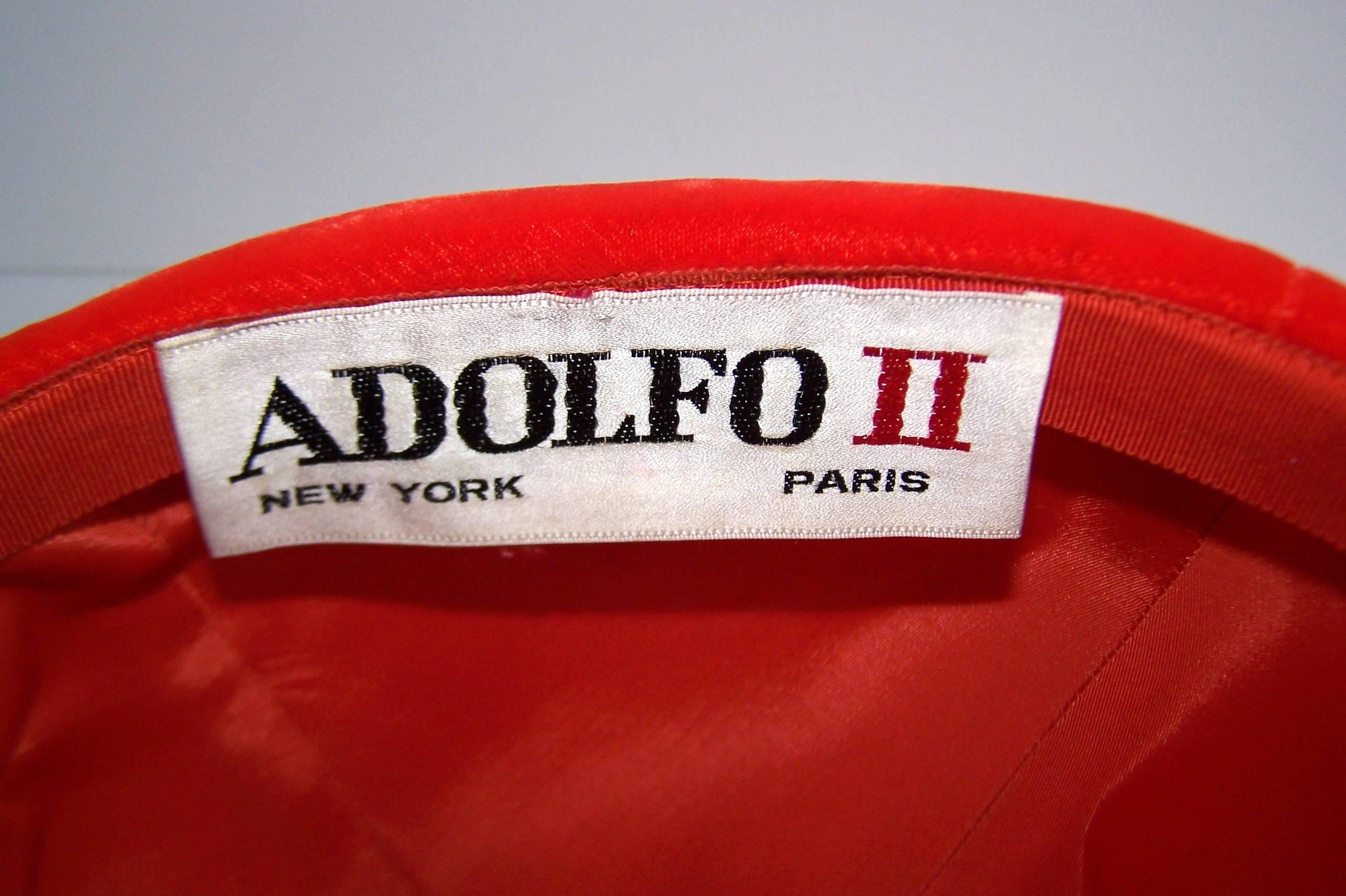 Mod 1960's Adolfo II Fire Engine Red Velvet Riding Cap Hat 5