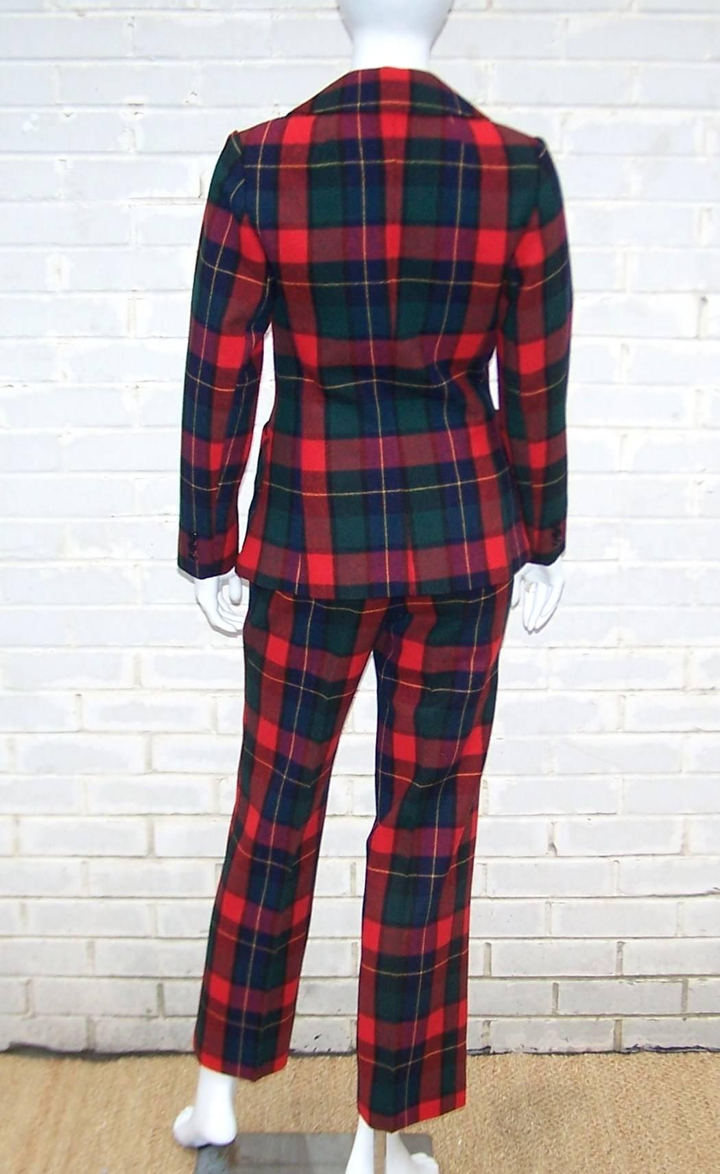 Preppy & Punk C.1970 Klassische Pendleton Tartan Plaid Wolle Hose Anzug (Schwarz)