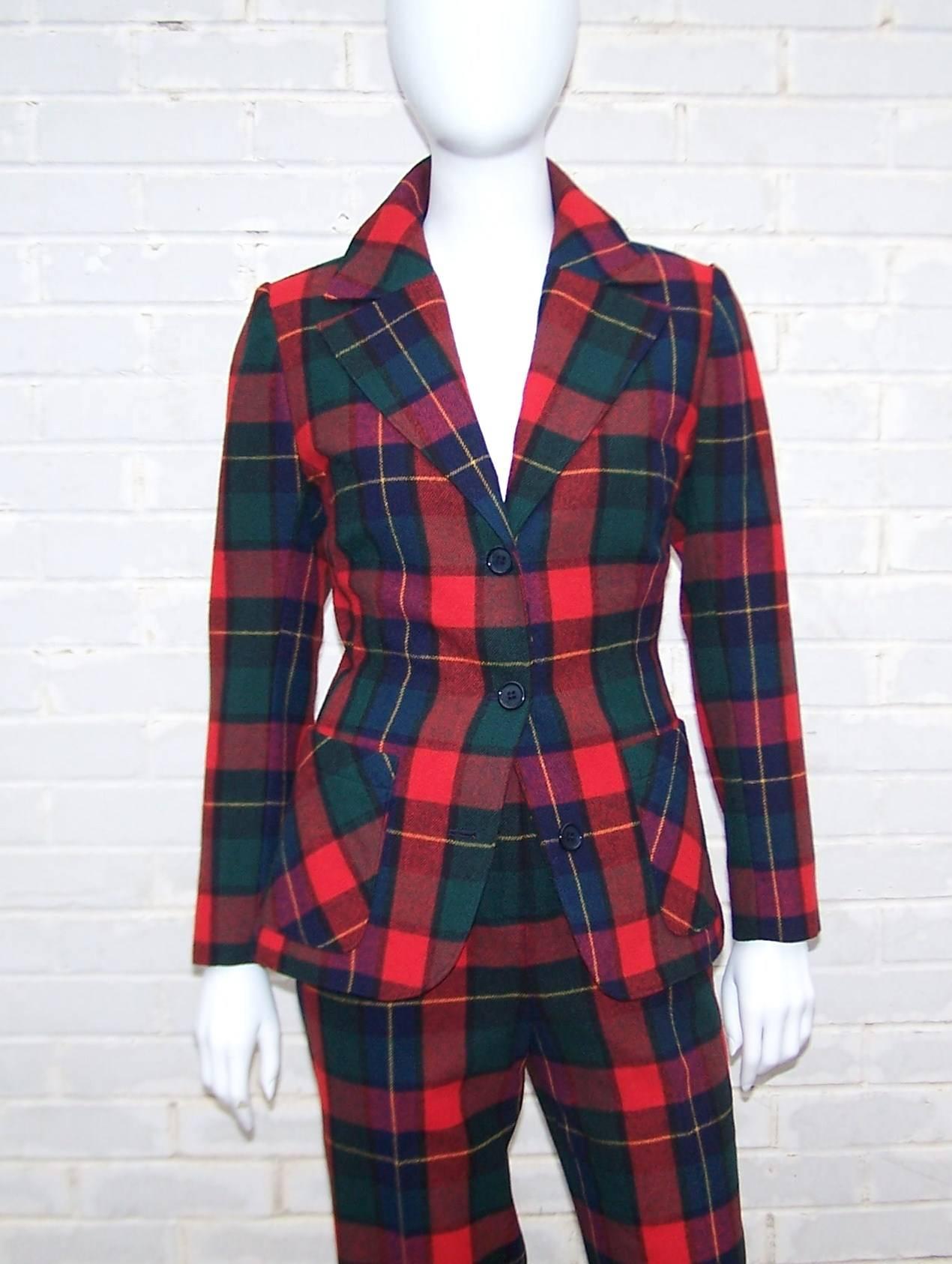 red plaid pant suit womens