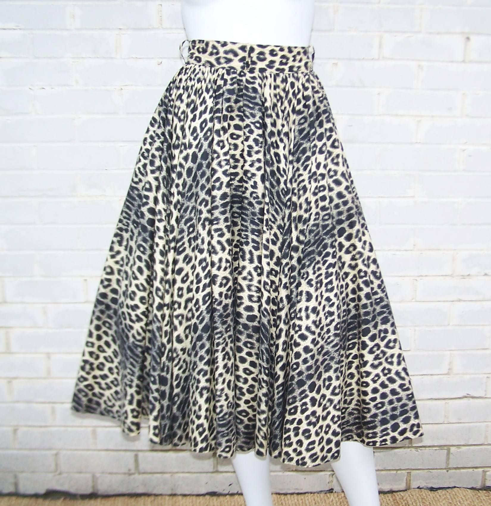 Gray Purrrfect 1950's Leopard Print Circle Skirt