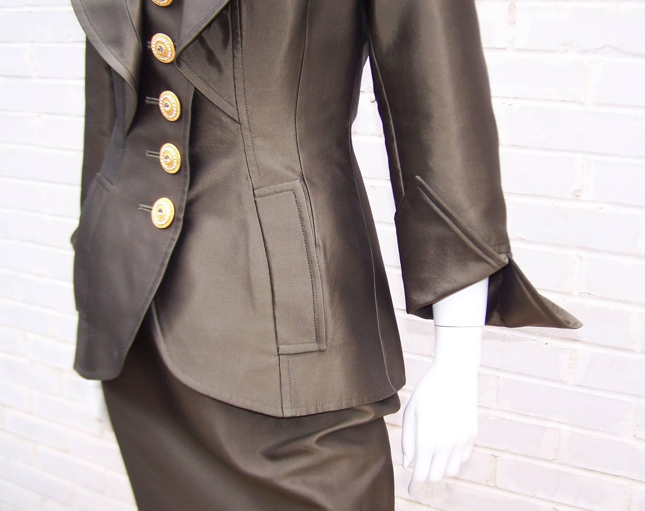 Opulently Goth 1980's Christian LaCroix Bronze Sateen Dress Suit 2