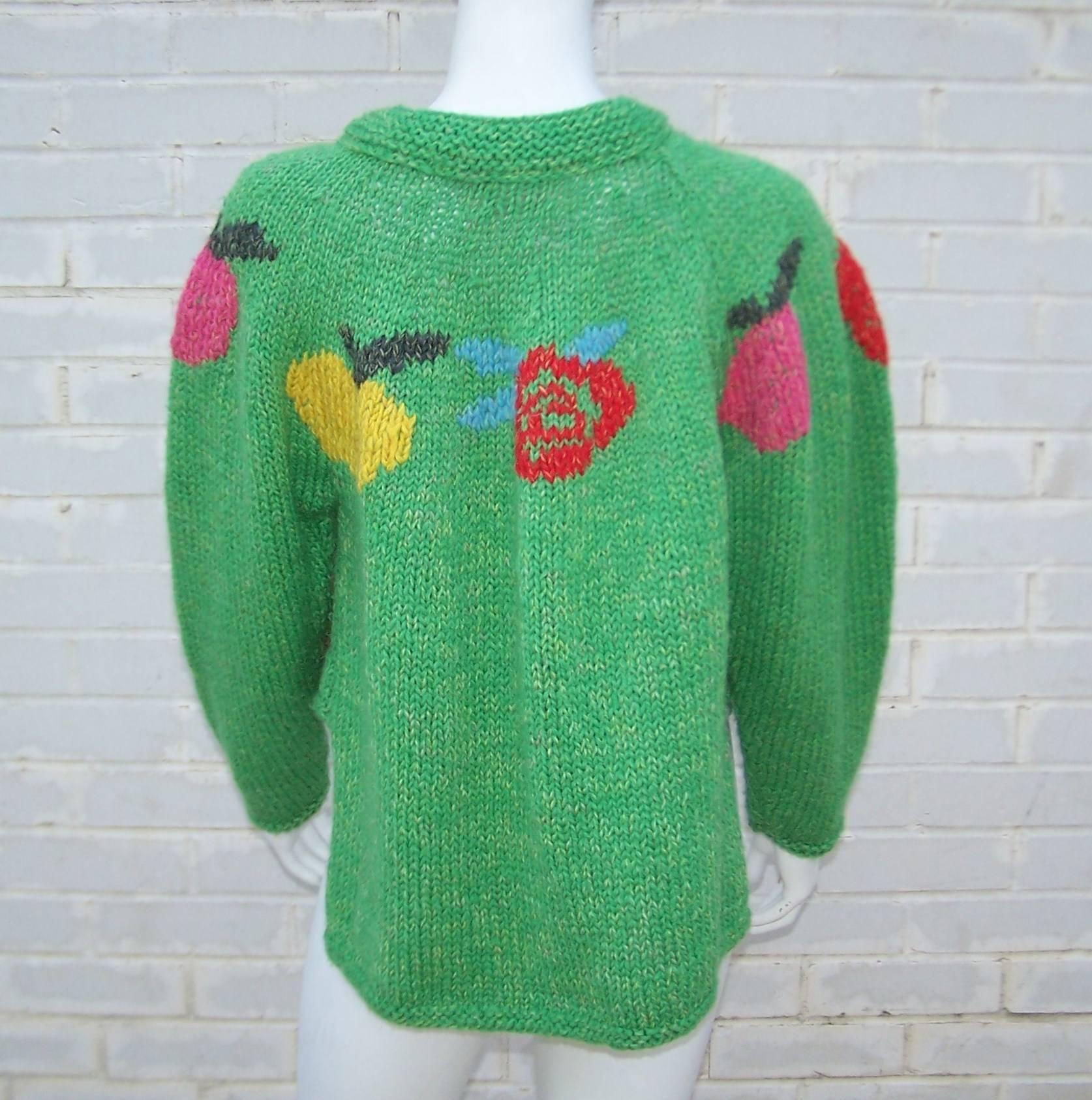 Fruity Fun 1980's Enrico Coveri Cropped Chunky Sweater With Long Tail 1