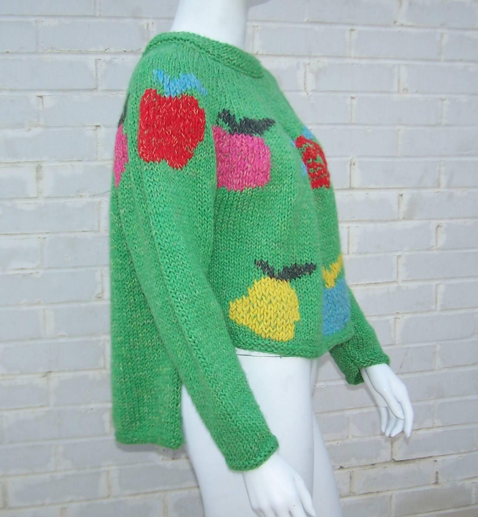 Fruity Fun 1980's Enrico Coveri Cropped Chunky Sweater With Long Tail 2