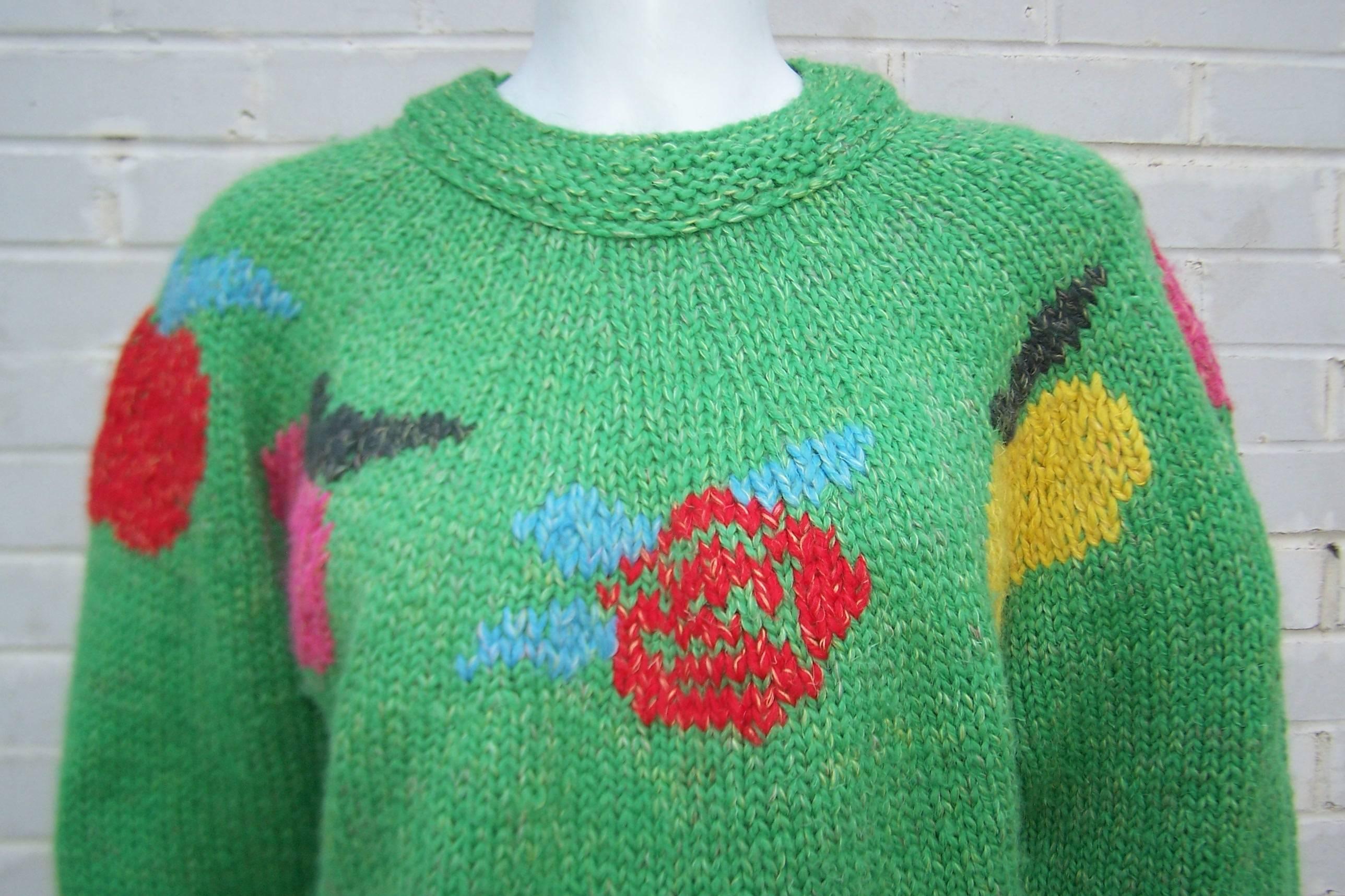 Fruity Fun 1980's Enrico Coveri Cropped Chunky Sweater With Long Tail 3