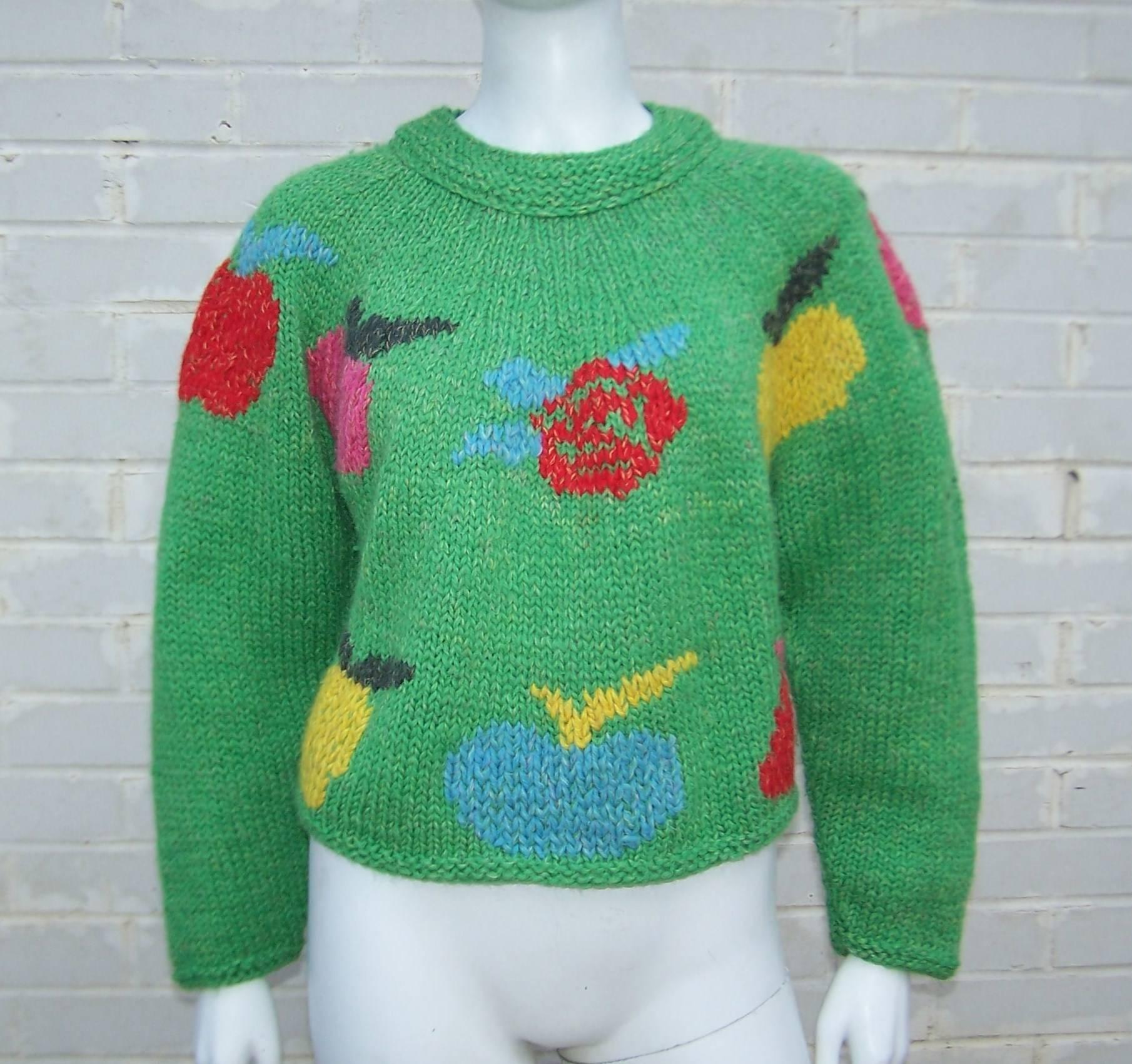 Fruity Fun 1980's Enrico Coveri Cropped Chunky Sweater With Long Tail 4