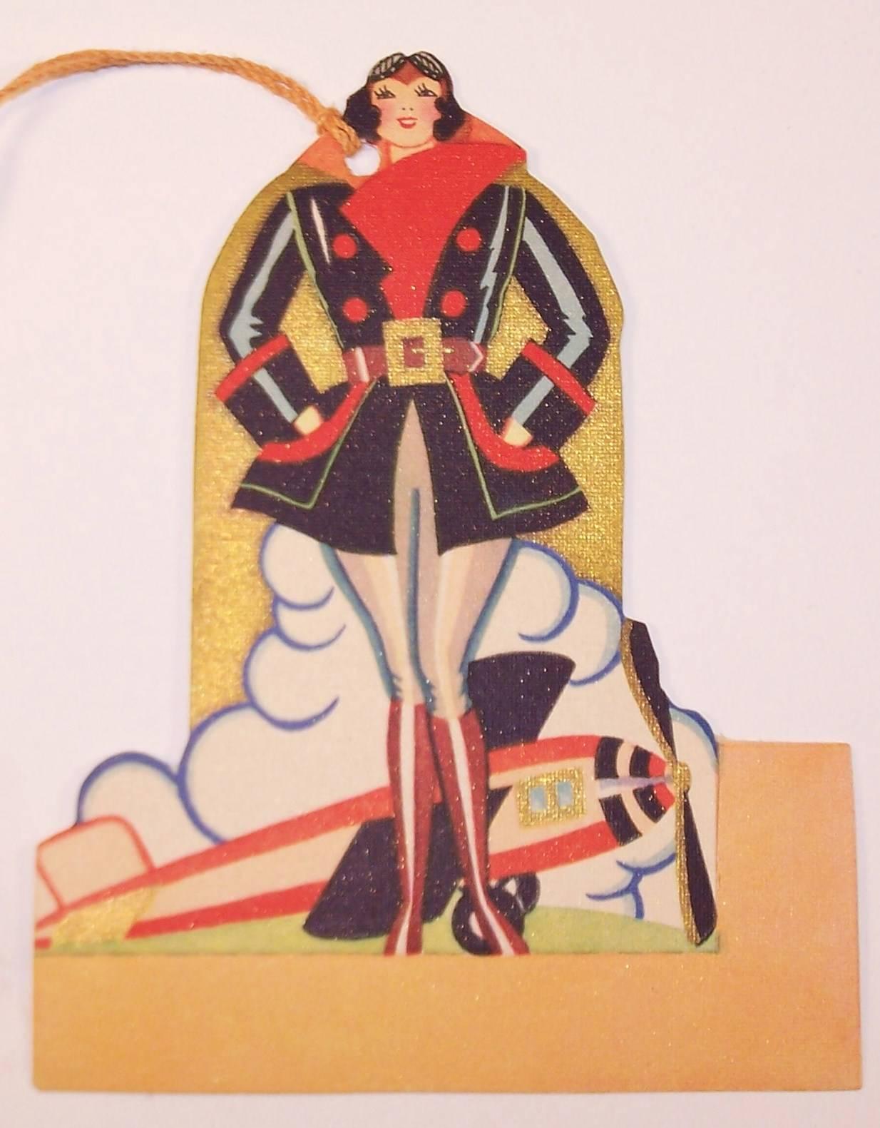 Beige Paper Ephemera 1920's Art Deco Sporting Flapper Girl Bridge Tally Cards