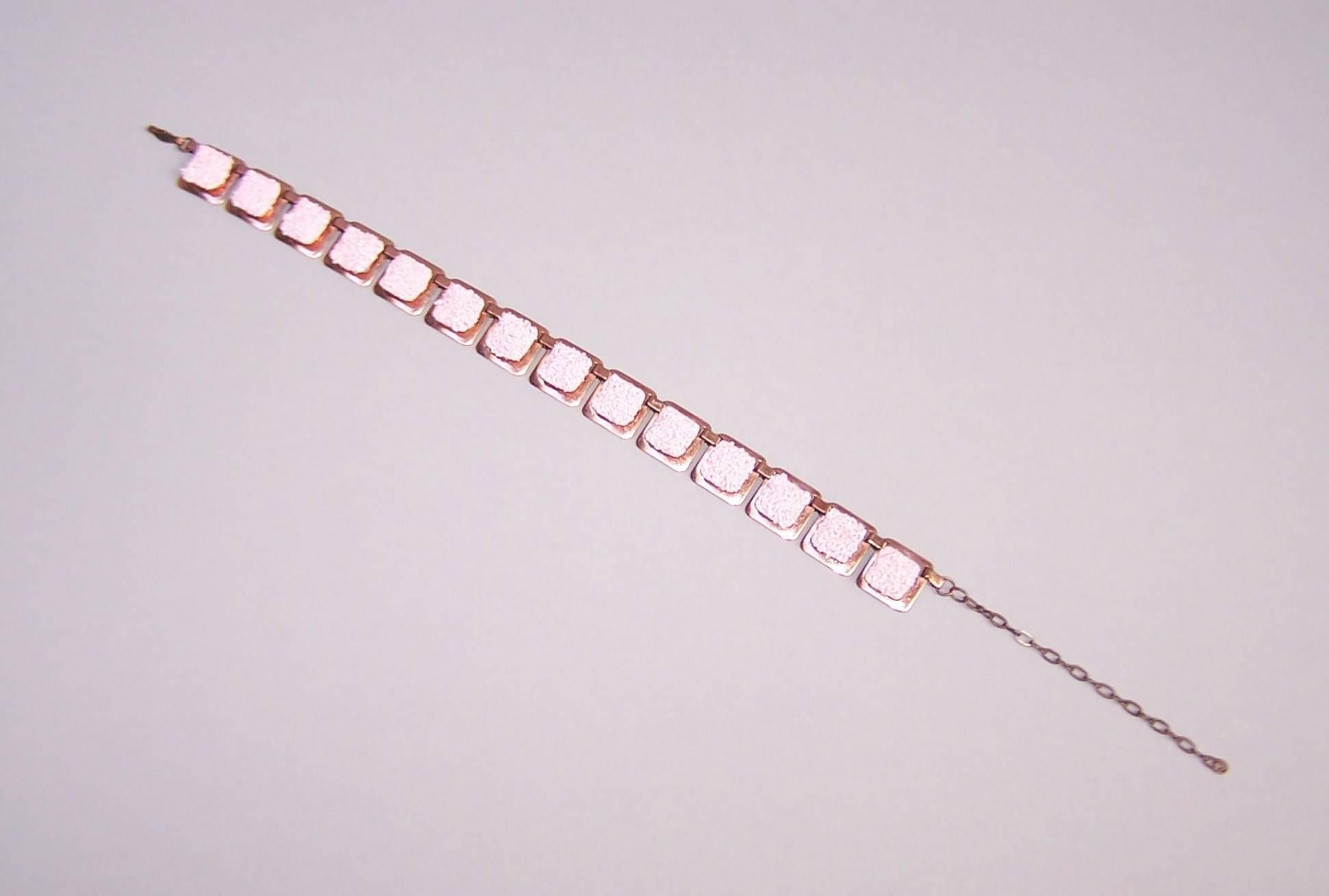 1950's Matisse Copper & Pink Pebble Enamel Choker Style Necklace 3