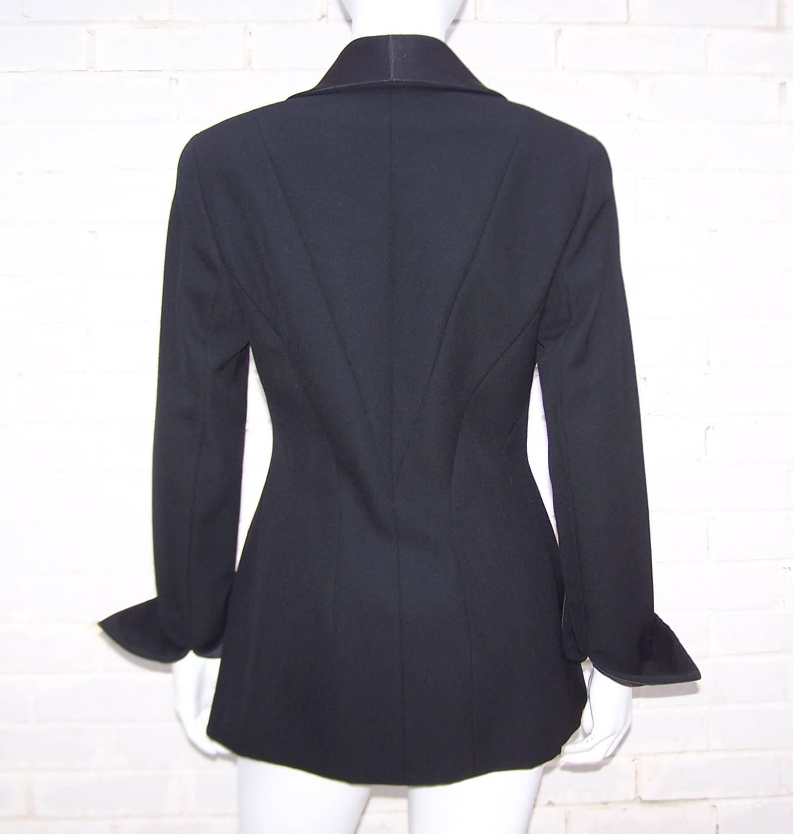 Androgynous 1980's Claude Montana Tuxedo Jacket With Satin Lapel and Cuffs In Excellent Condition In Atlanta, GA