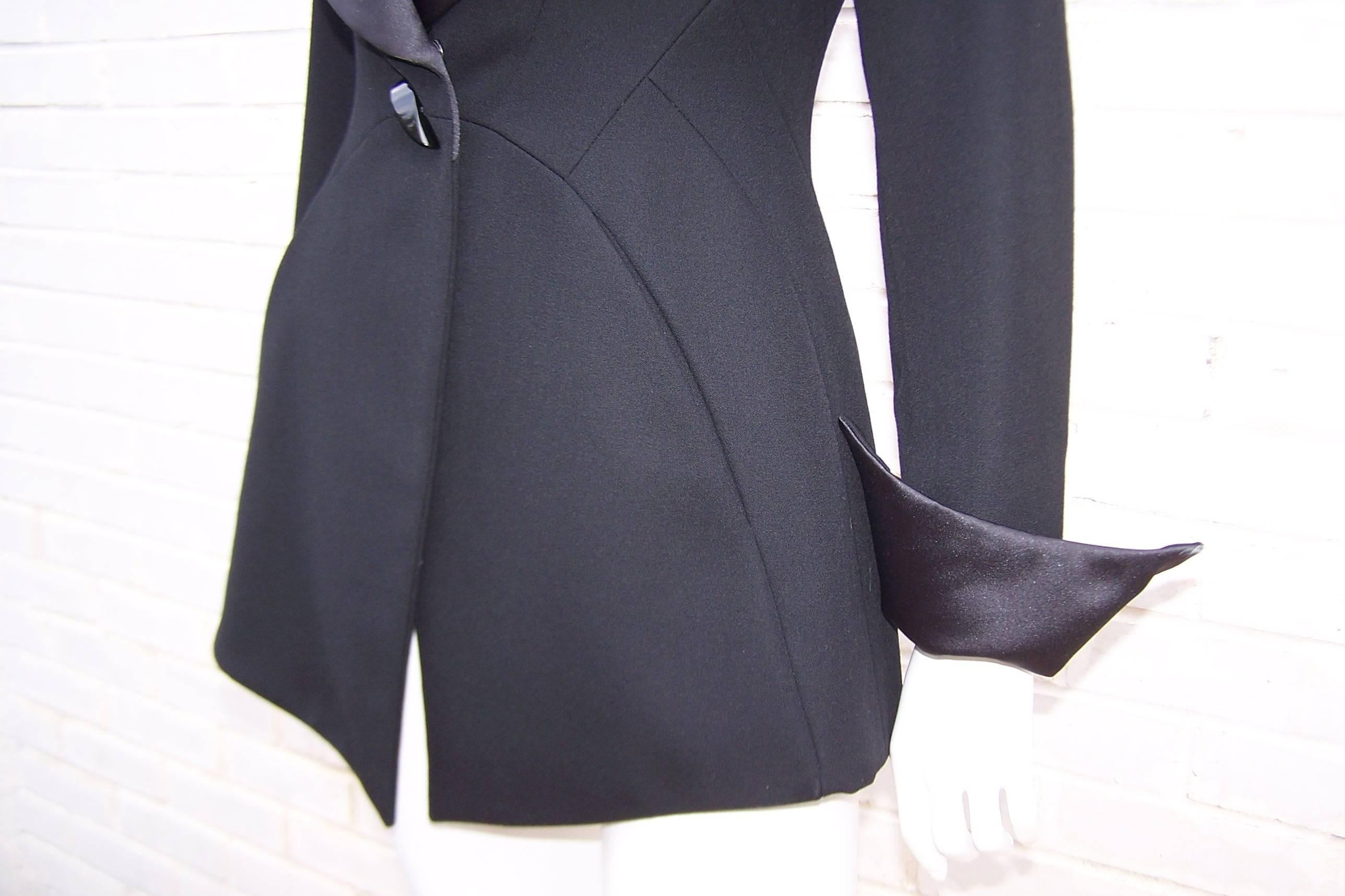 Androgynous 1980's Claude Montana Tuxedo Jacket With Satin Lapel and Cuffs 3