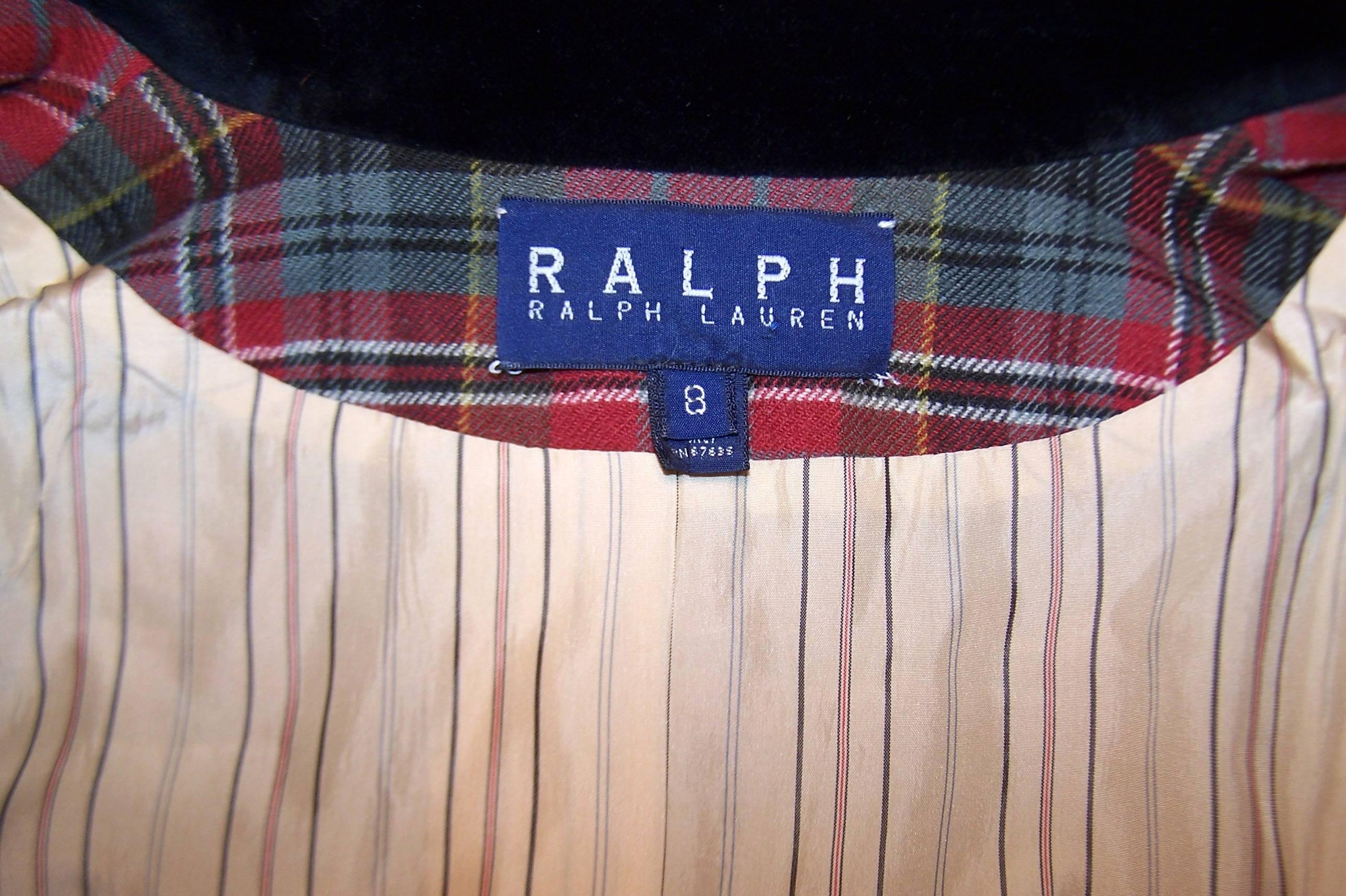 C.1990 Ralph Lauren Military Style Plaid & Velvet Wool Vest 2