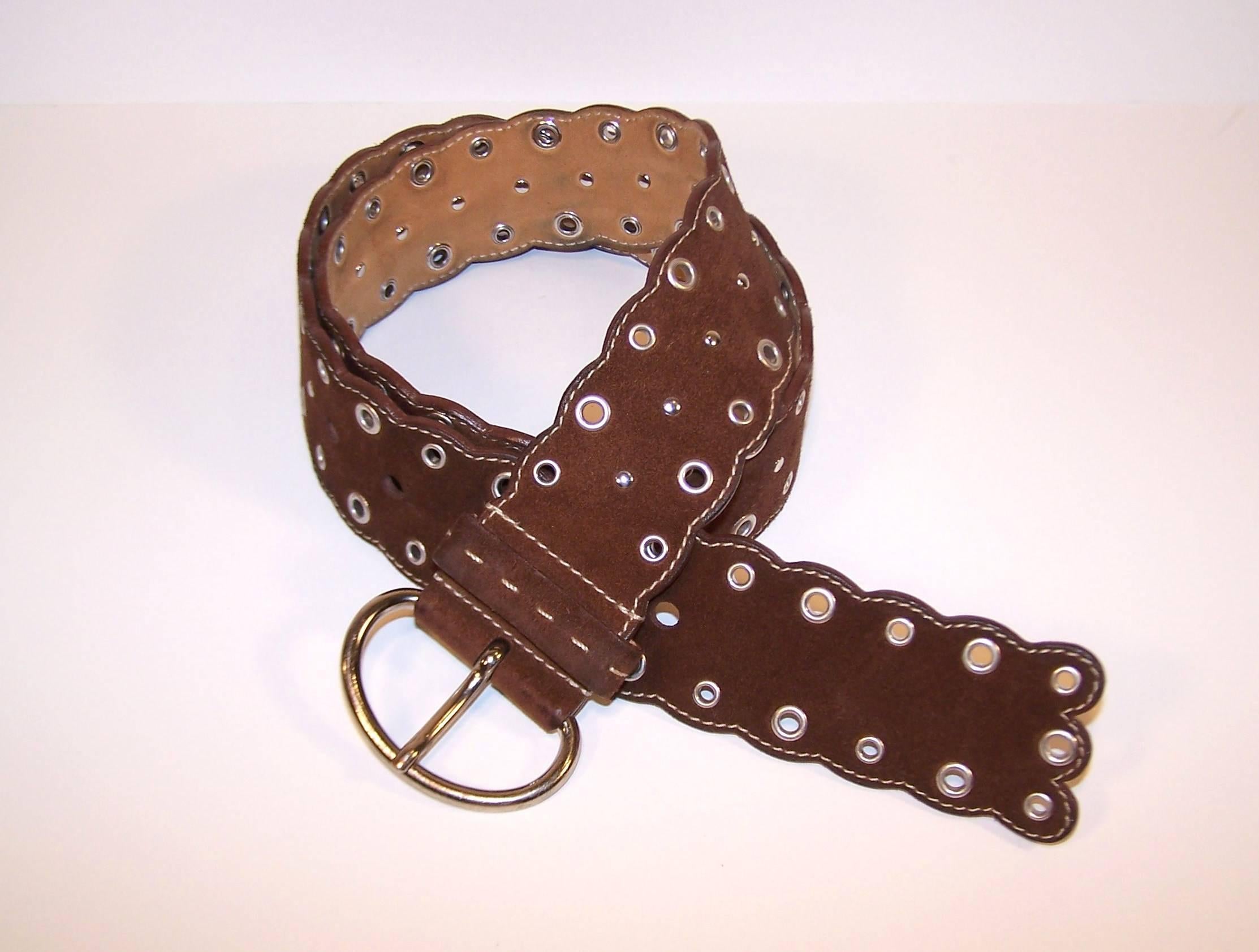 C.2000 Prada Bohemian Inspired Brown Suede Studded Jeans Belt In Excellent Condition In Atlanta, GA