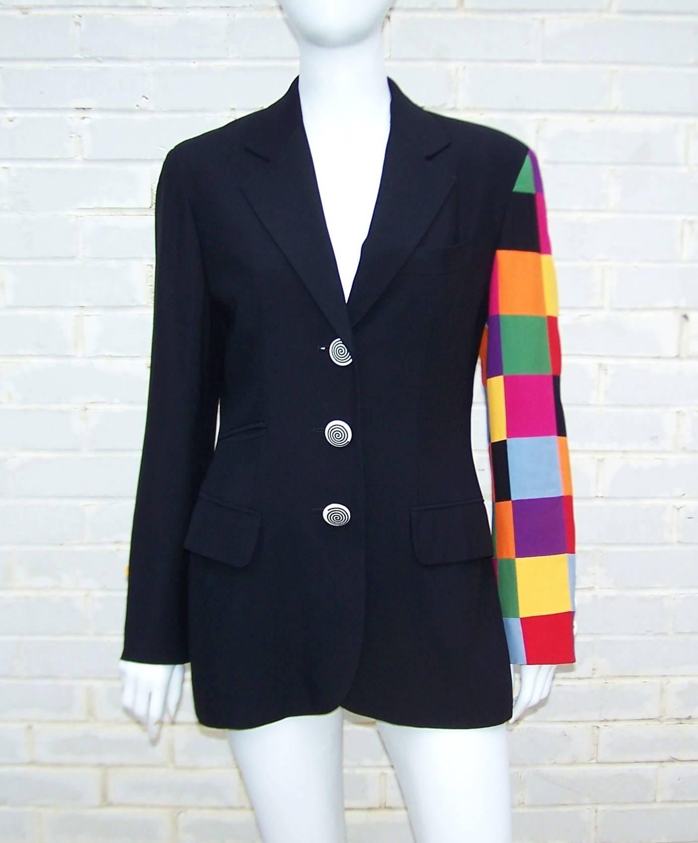 C.1990 Moschino Couture Whimsical Colorblock 'Keep Fashion Tidy' Suit 1