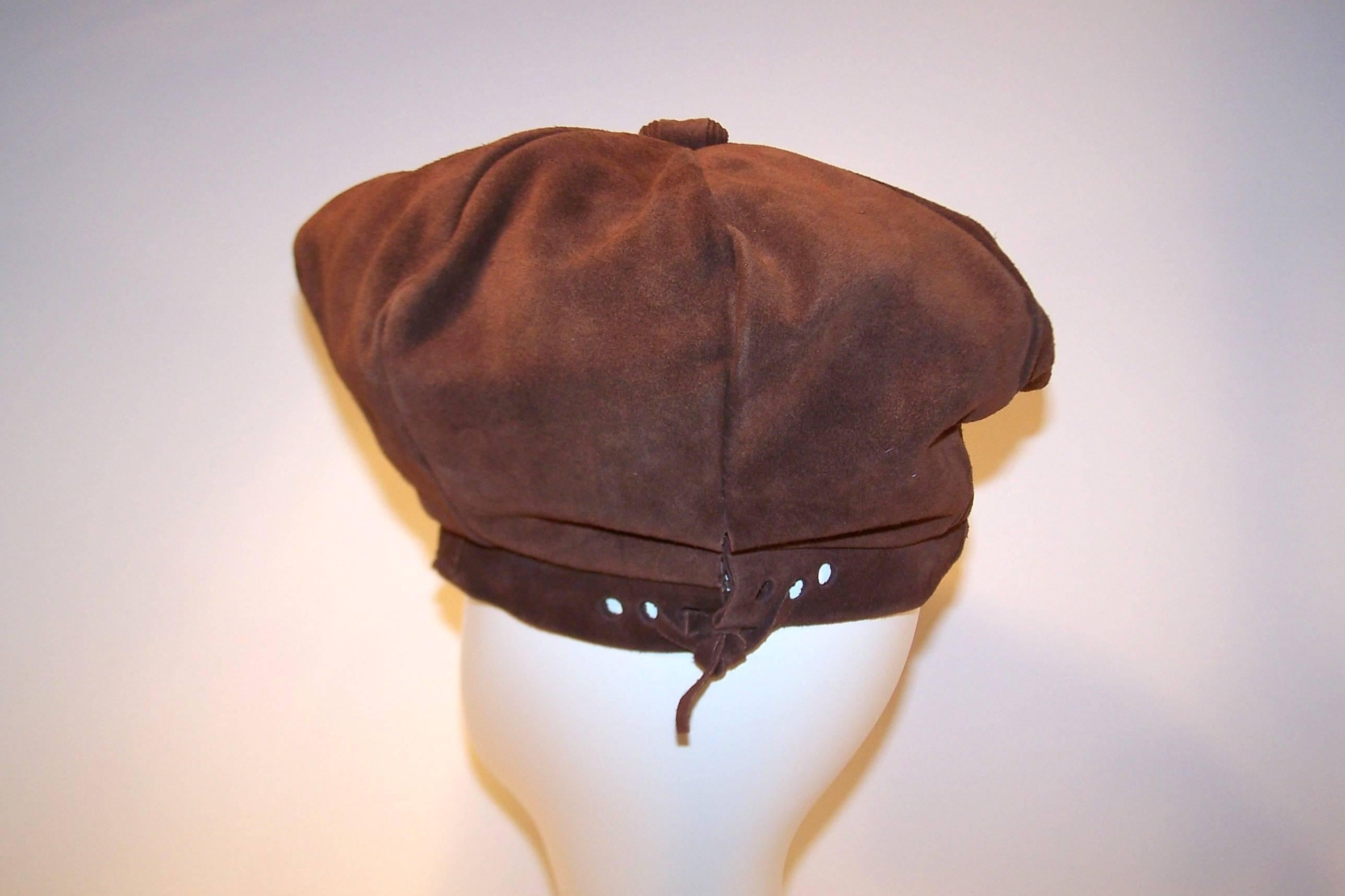Women's or Men's EXTRA! EXTRA! C.1970 Newsboy Style Brown Suede Boho Hat
