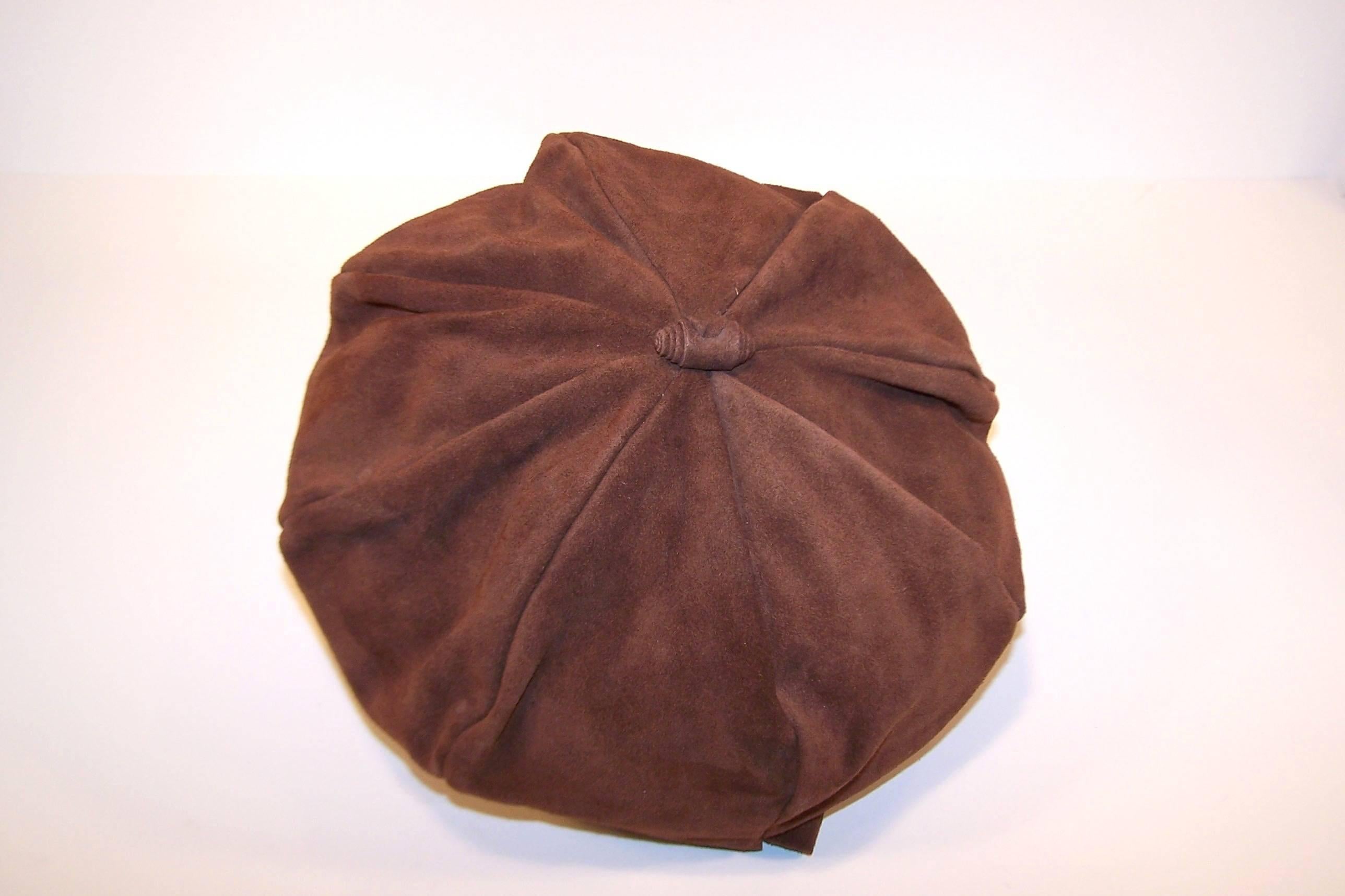 EXTRA! EXTRA! C.1970 Newsboy Style Brown Suede Boho Hat 1