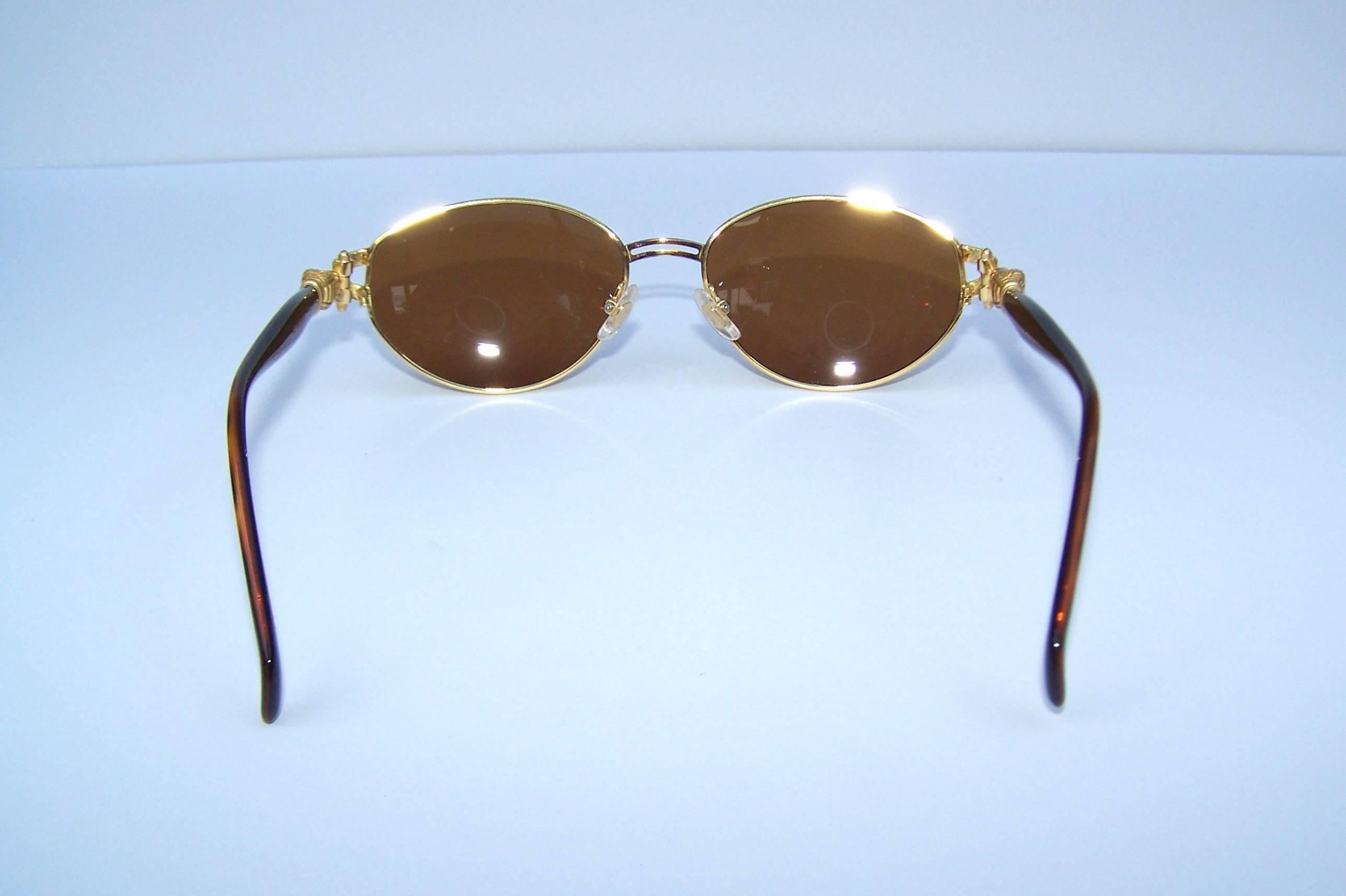 Women's C.1990 Kieselstein Cord Gold Metal & Tortoise Crocodile Sunglasses