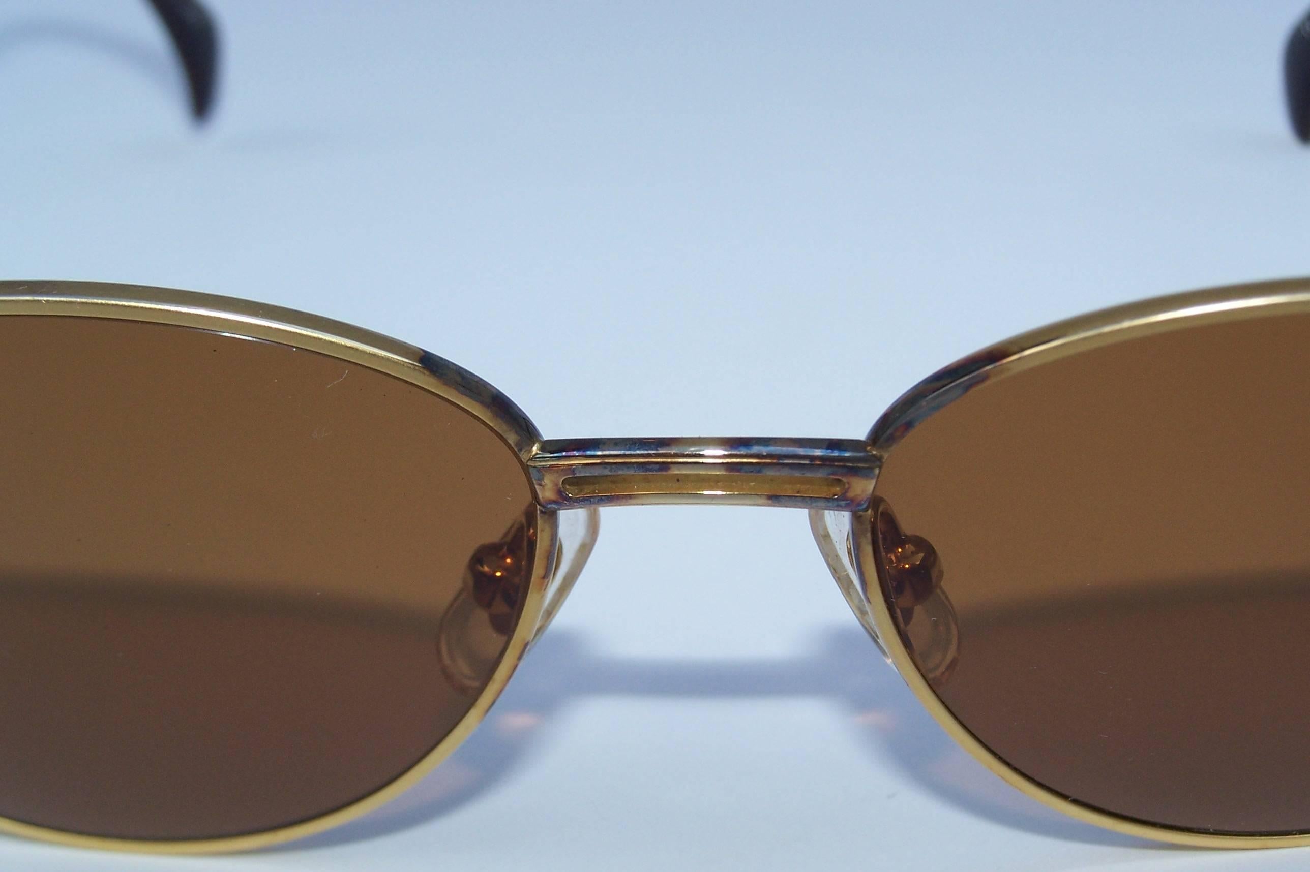 C.1990 Kieselstein Cord Gold Metal & Tortoise Crocodile Sunglasses 2