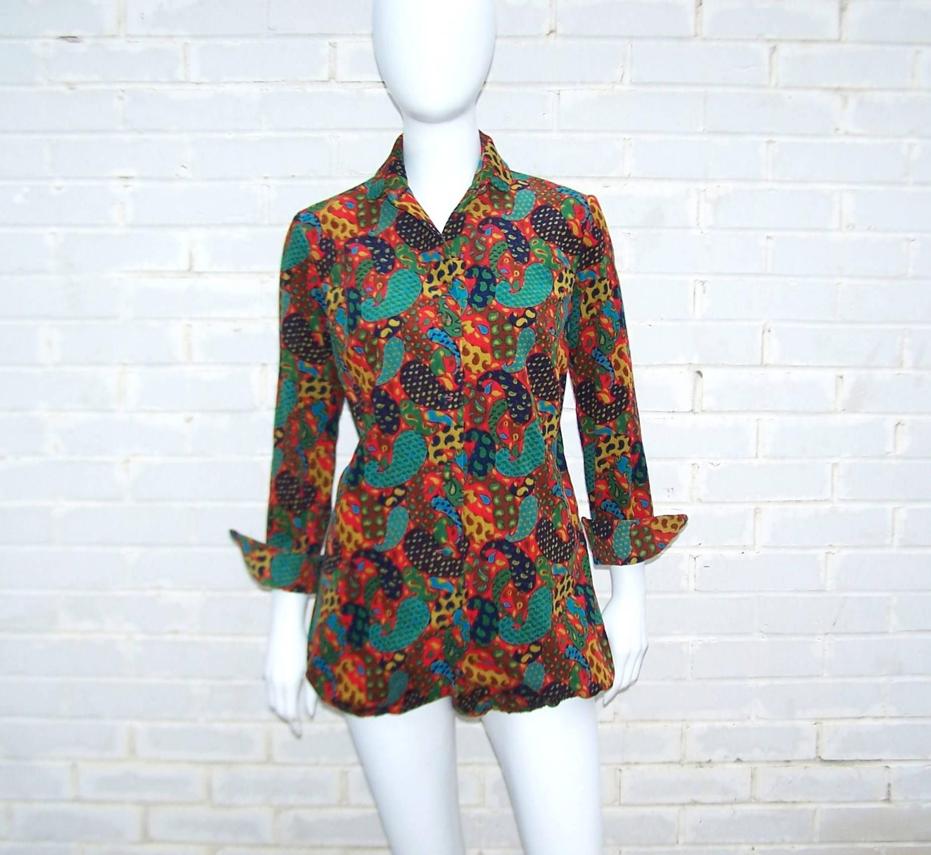 Playful C.1970 Anne Fogarty Corduroy Romper With Bloomer Bottoms & Skirt In Excellent Condition In Atlanta, GA