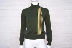 C.1990 Byblos Army Green Turtleneck Sweater With Op Art Yarn Details