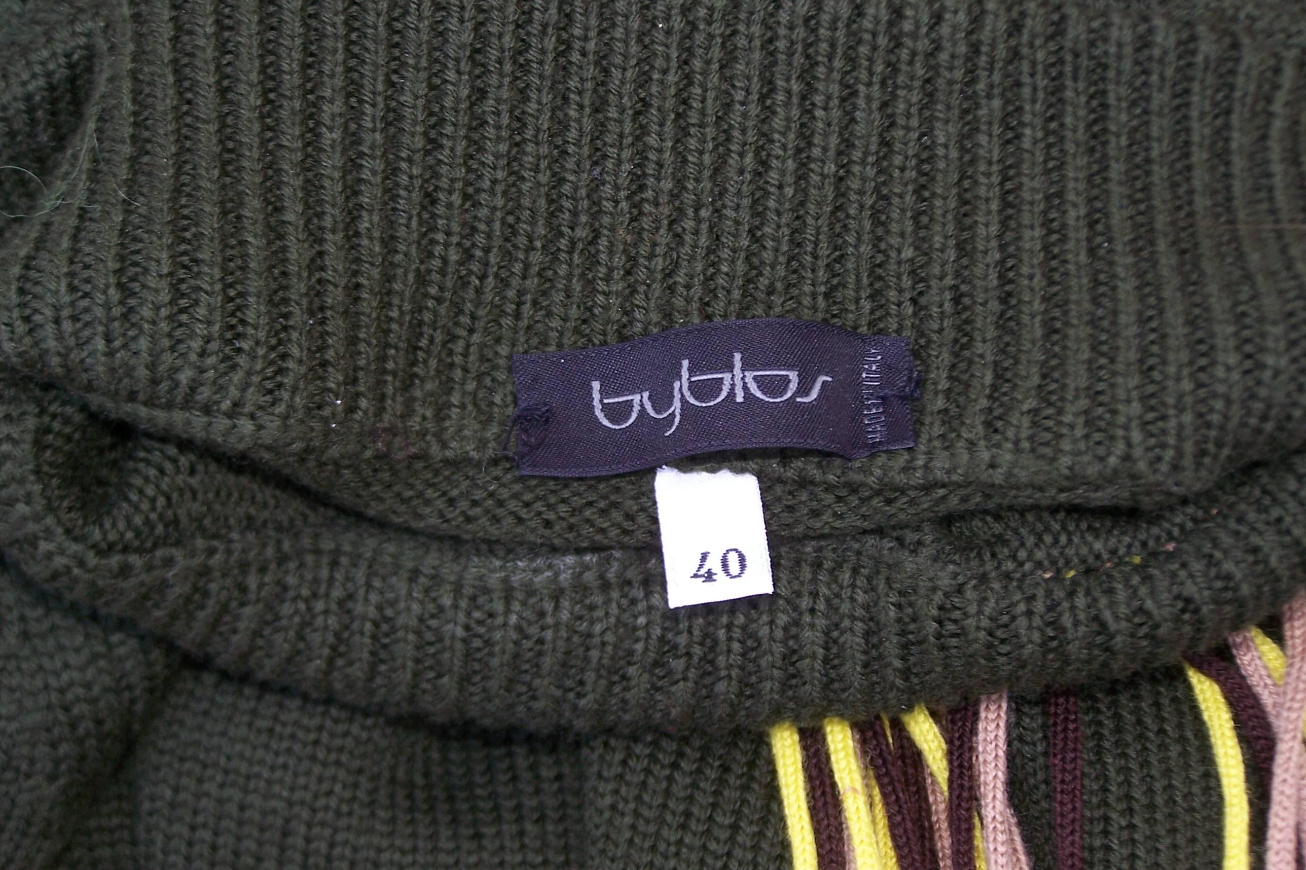 C.1990 Byblos Army Green Turtleneck Sweater With Op Art Yarn Details 5