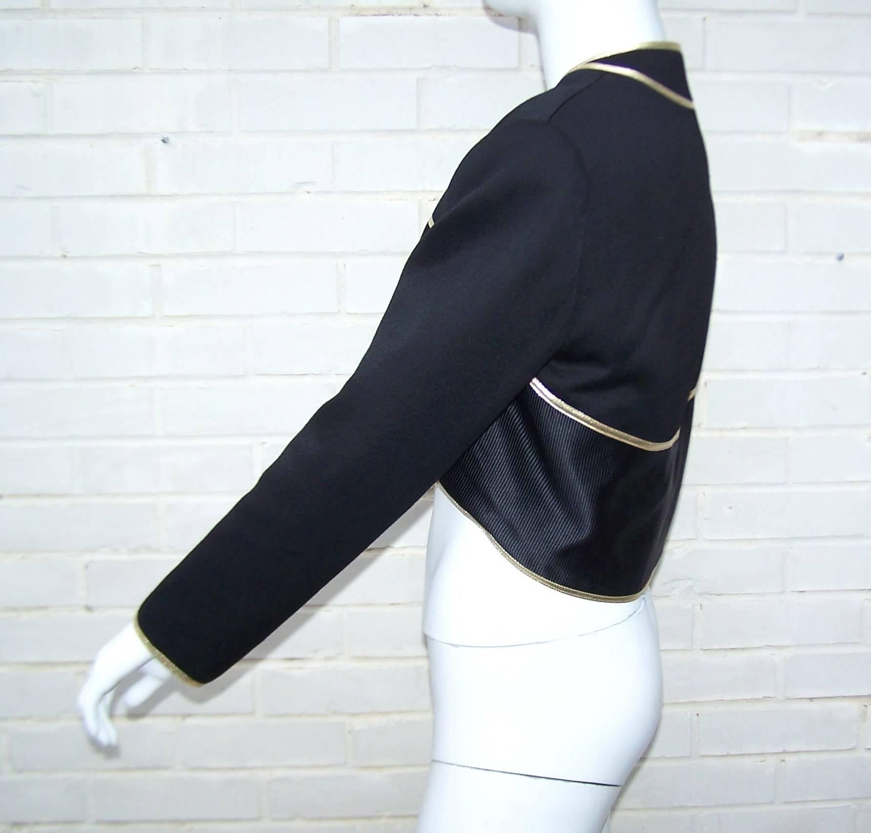 Women's 1980's Asymmetrical Geoffrey Beene Black & Gold Bolero Jacket