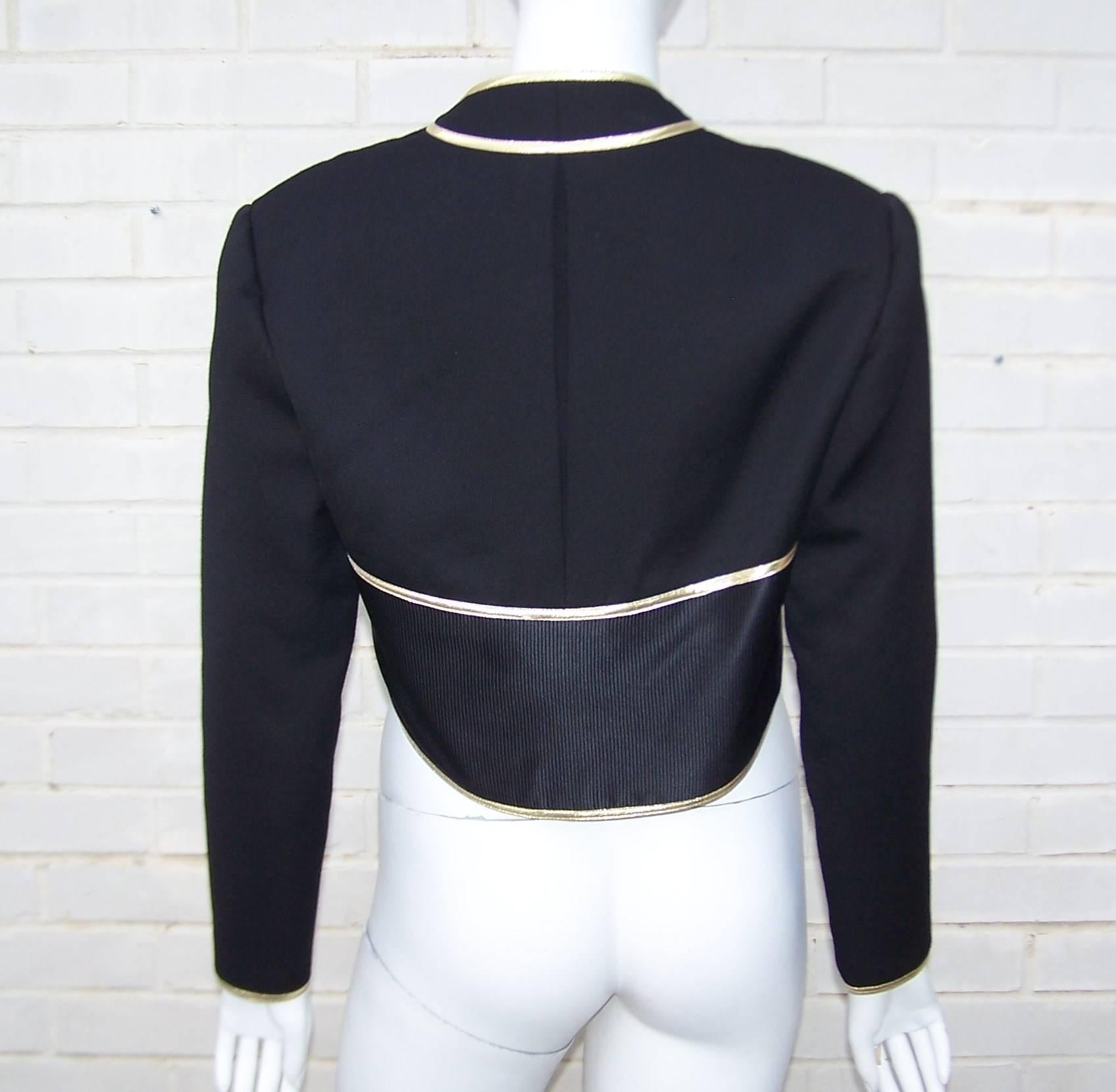 1980's Asymmetrical Geoffrey Beene Black & Gold Bolero Jacket 1