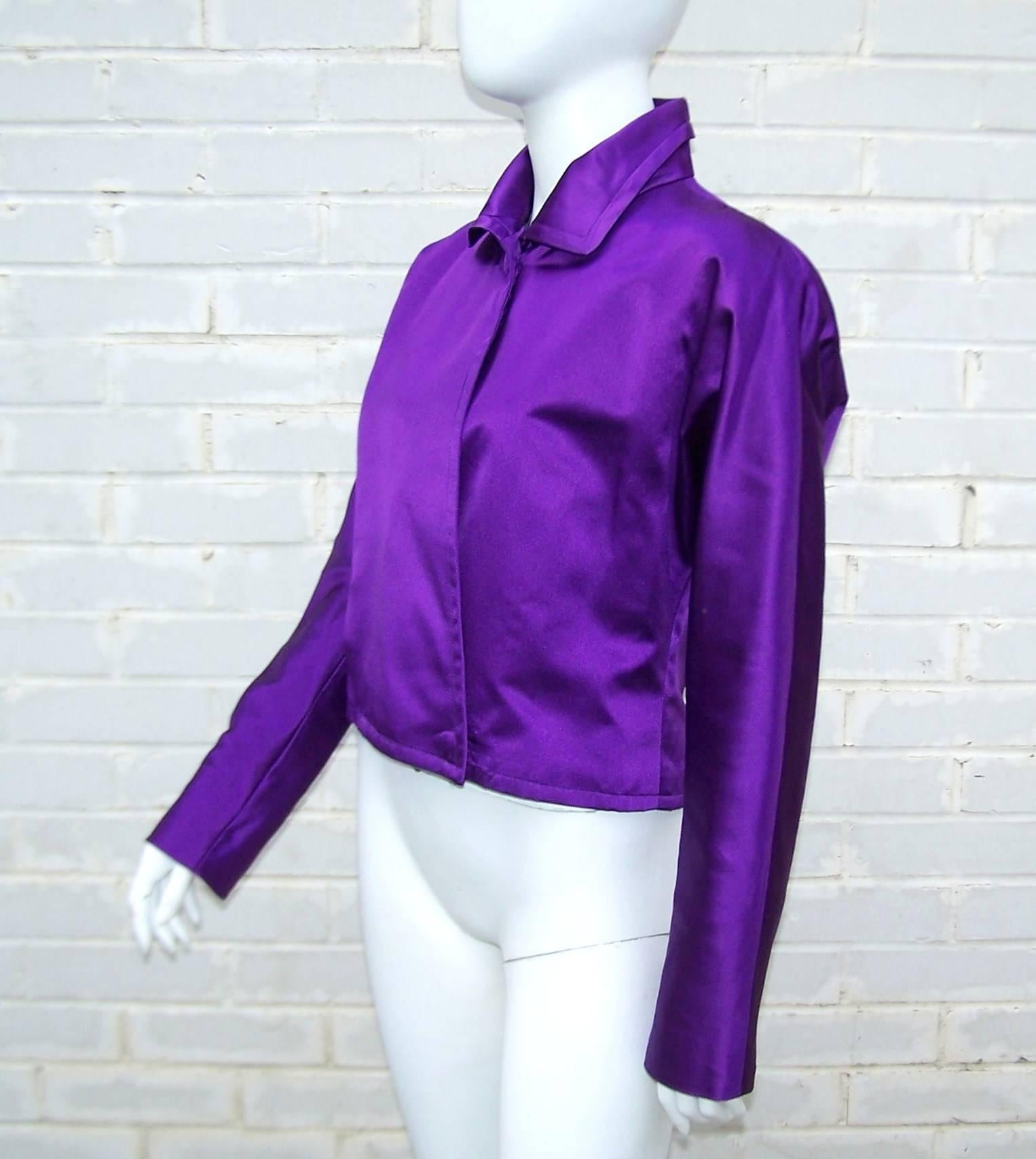 Women's Jockey Style 1980's Ralph Lauren Royal Purple Silk Satin Jacket