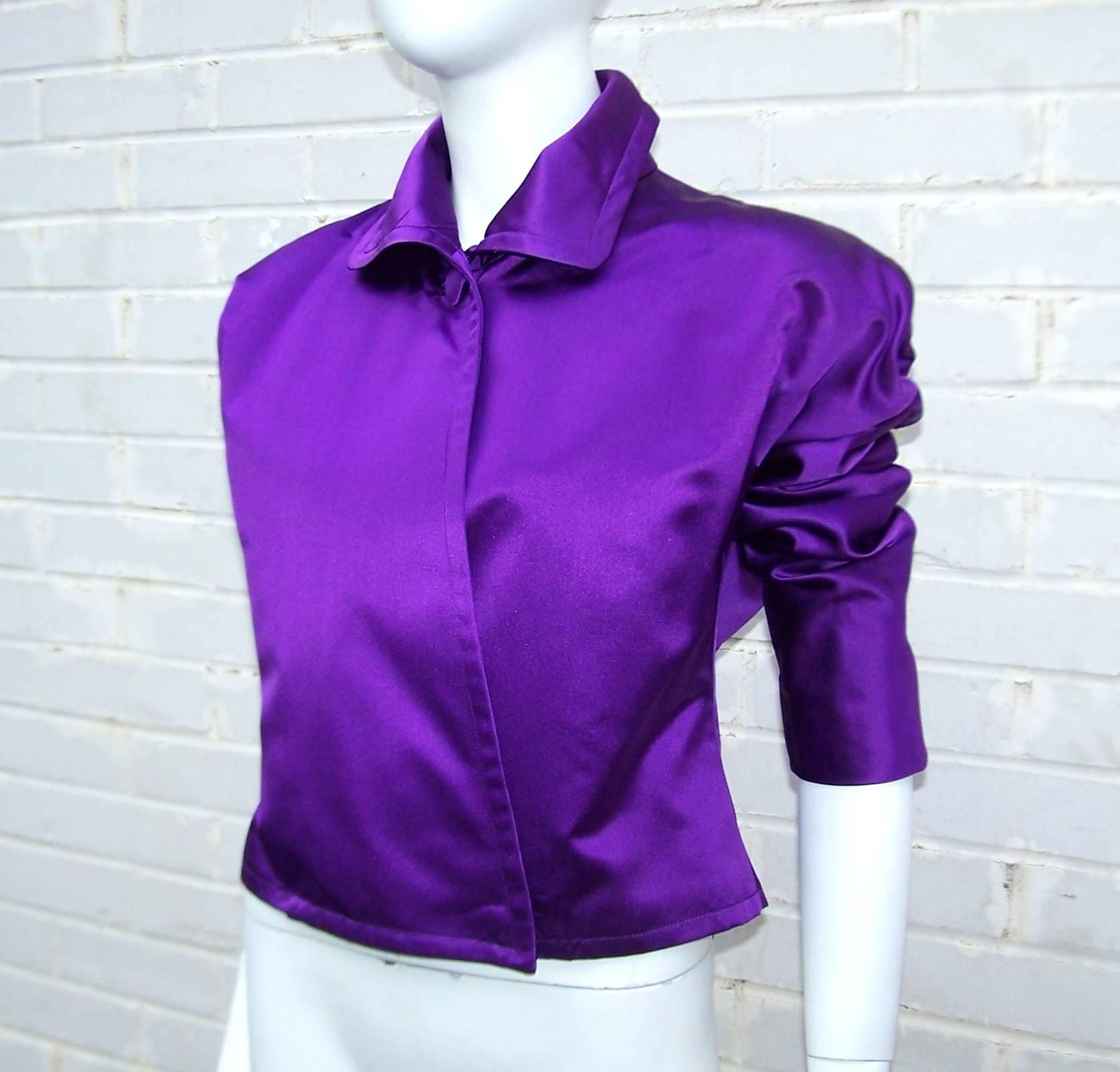 Jockey Style 1980's Ralph Lauren Royal Purple Silk Satin Jacket 1