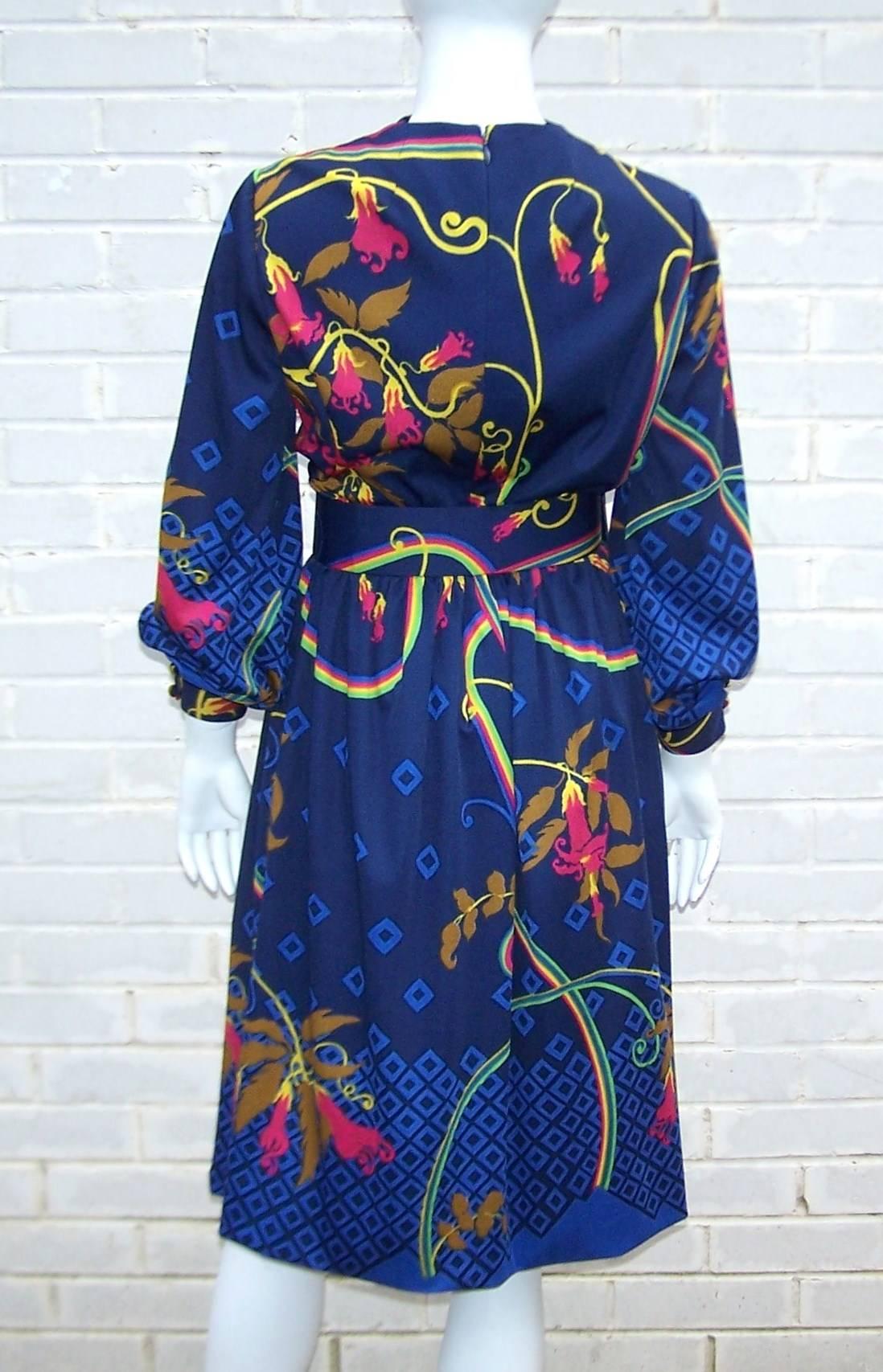 Women's Mod 1970's Teal Traina Blue Jersey Dress