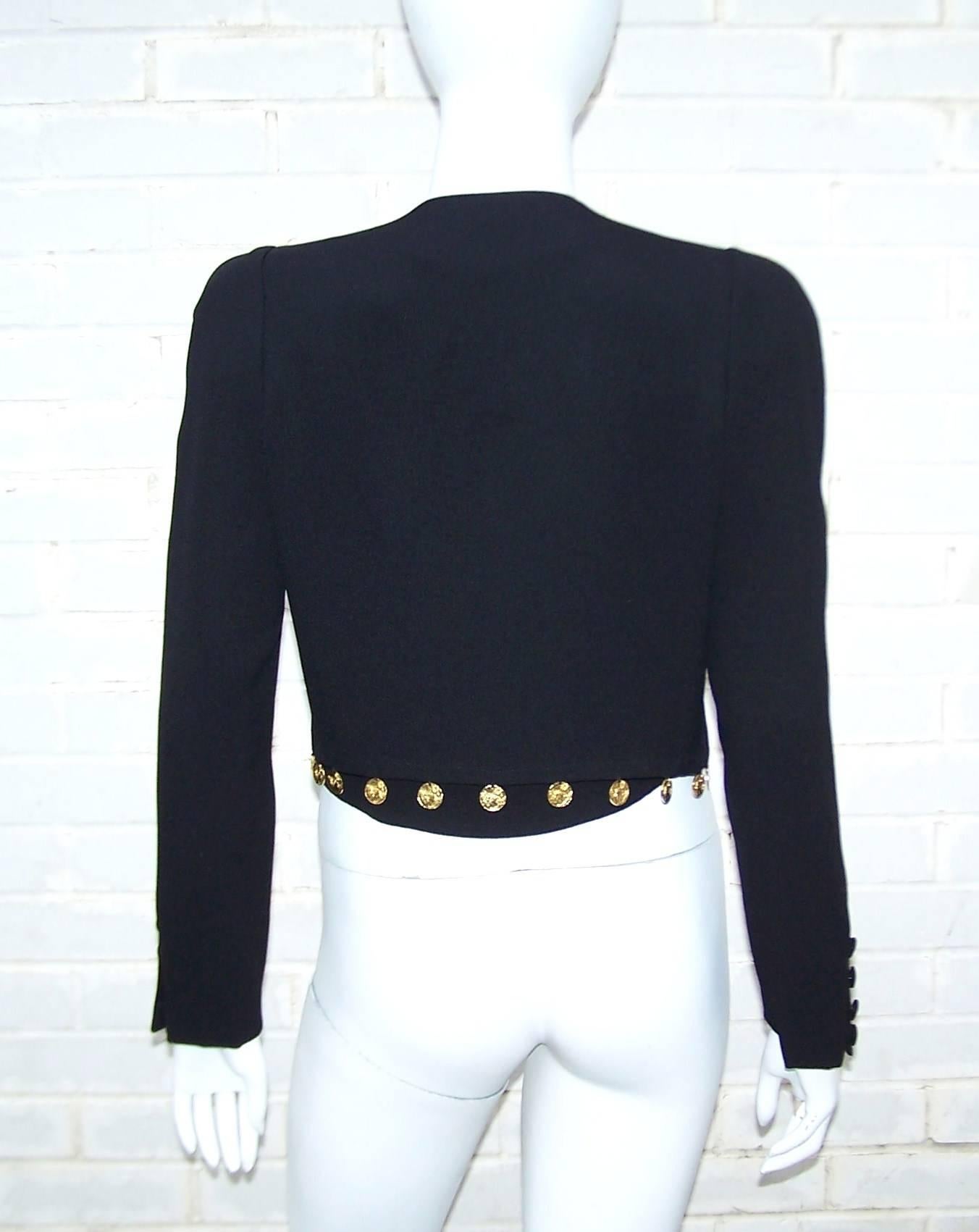 Women's 1980's Sonia Rykiel Black Crepe Coin Embellished Jacket With Matching Shell