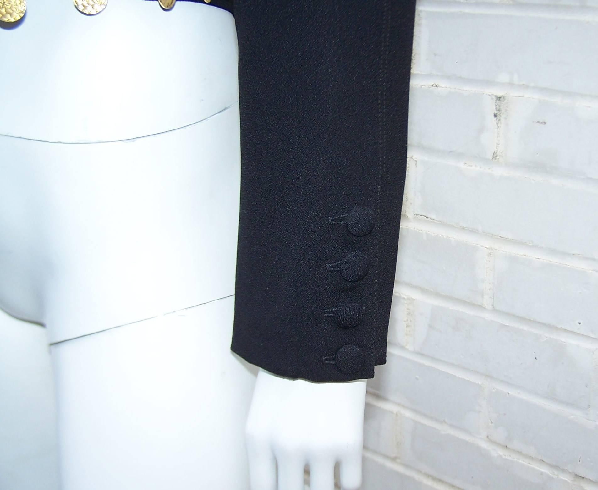 1980's Sonia Rykiel Black Crepe Coin Embellished Jacket With Matching Shell 3