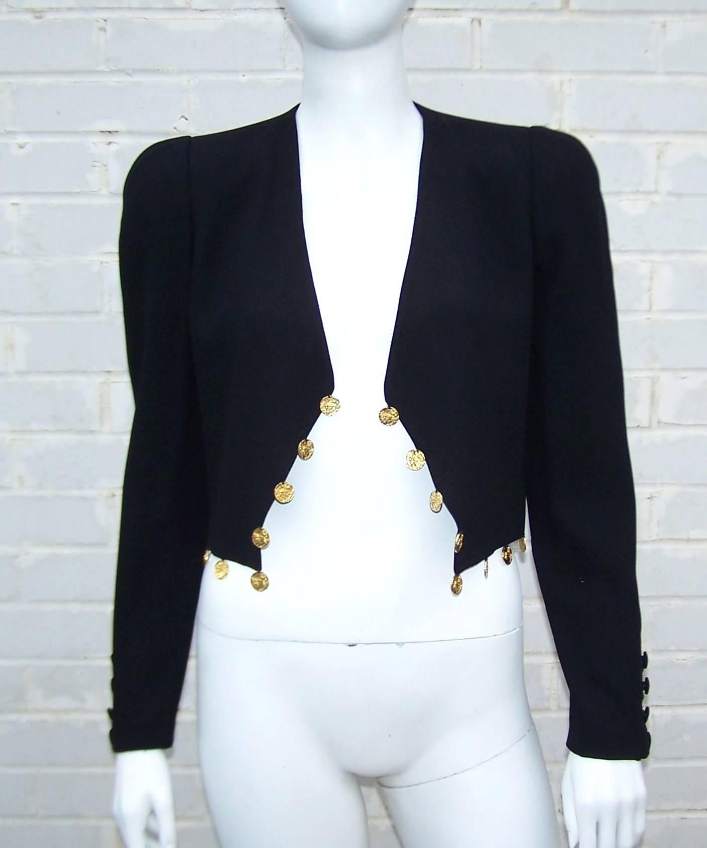1980's Sonia Rykiel Black Crepe Coin Embellished Jacket With Matching Shell 5