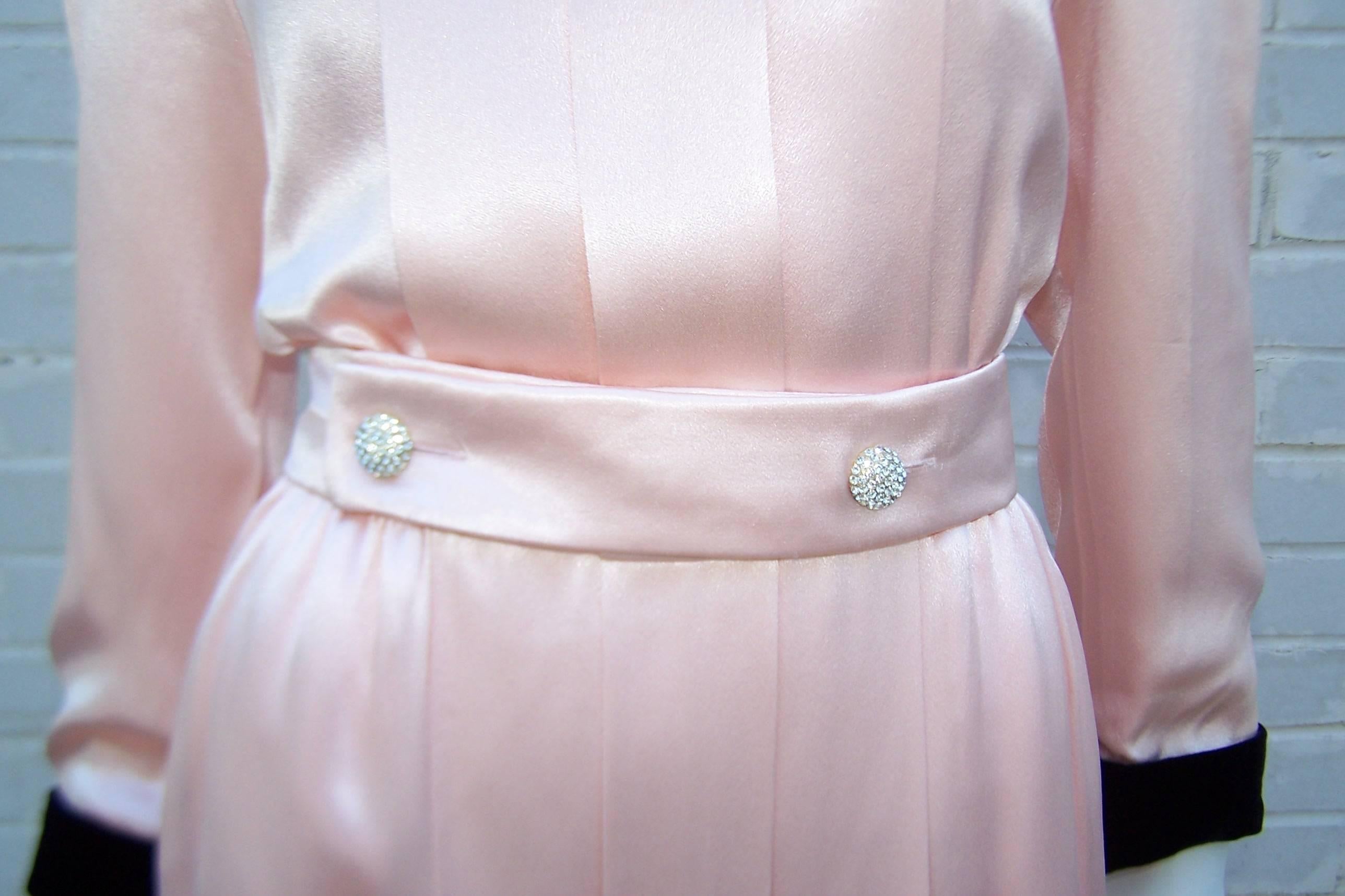 Glam C.1980 Albert Nipon Pink Charmeuse Dress With Black Velvet Details 4