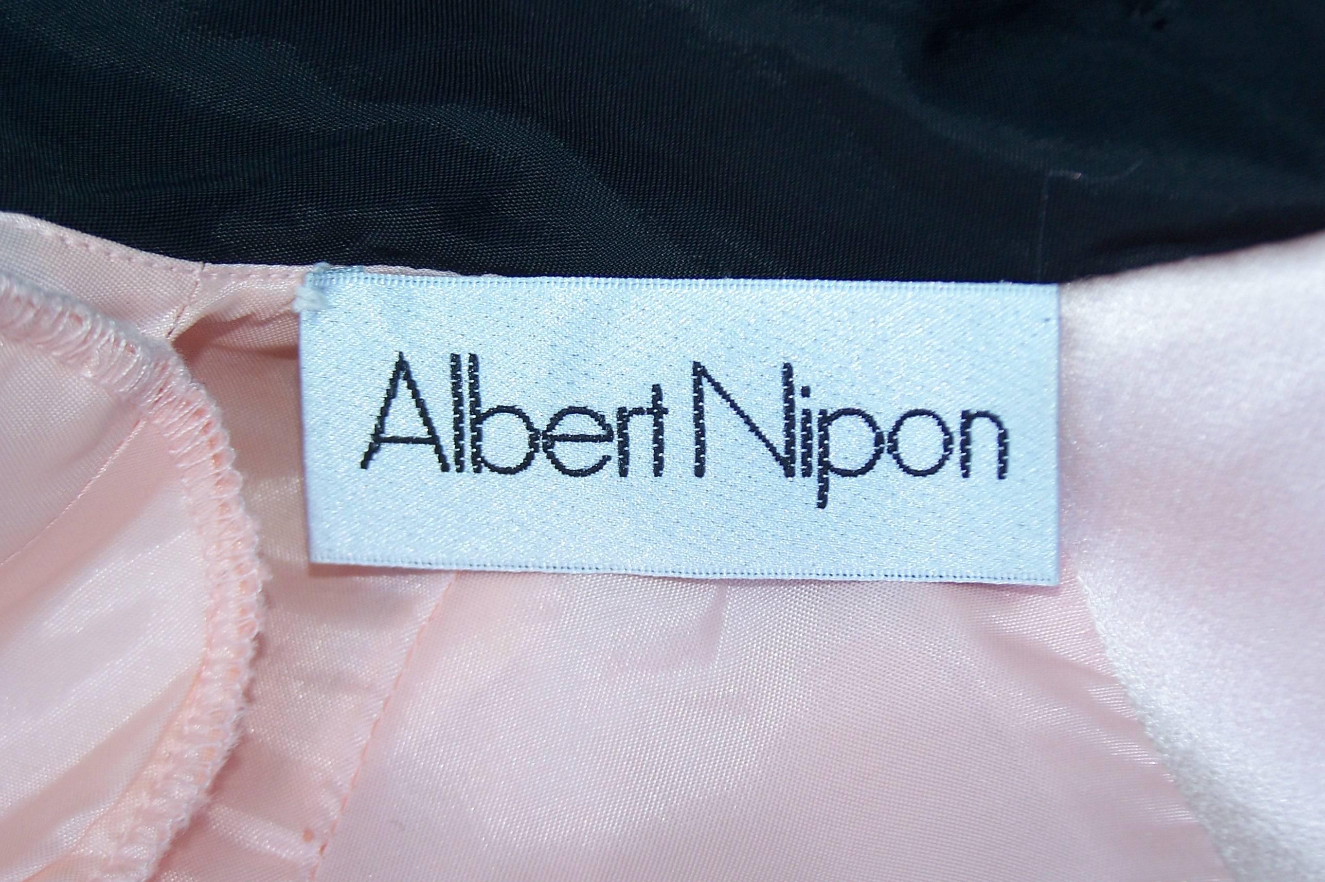 Glam C.1980 Albert Nipon Pink Charmeuse Dress With Black Velvet Details 5