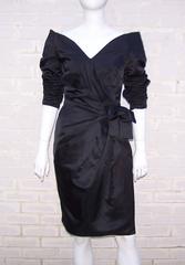 Dramatic 1980's Scaasi Black Ruched Cocktail Dress