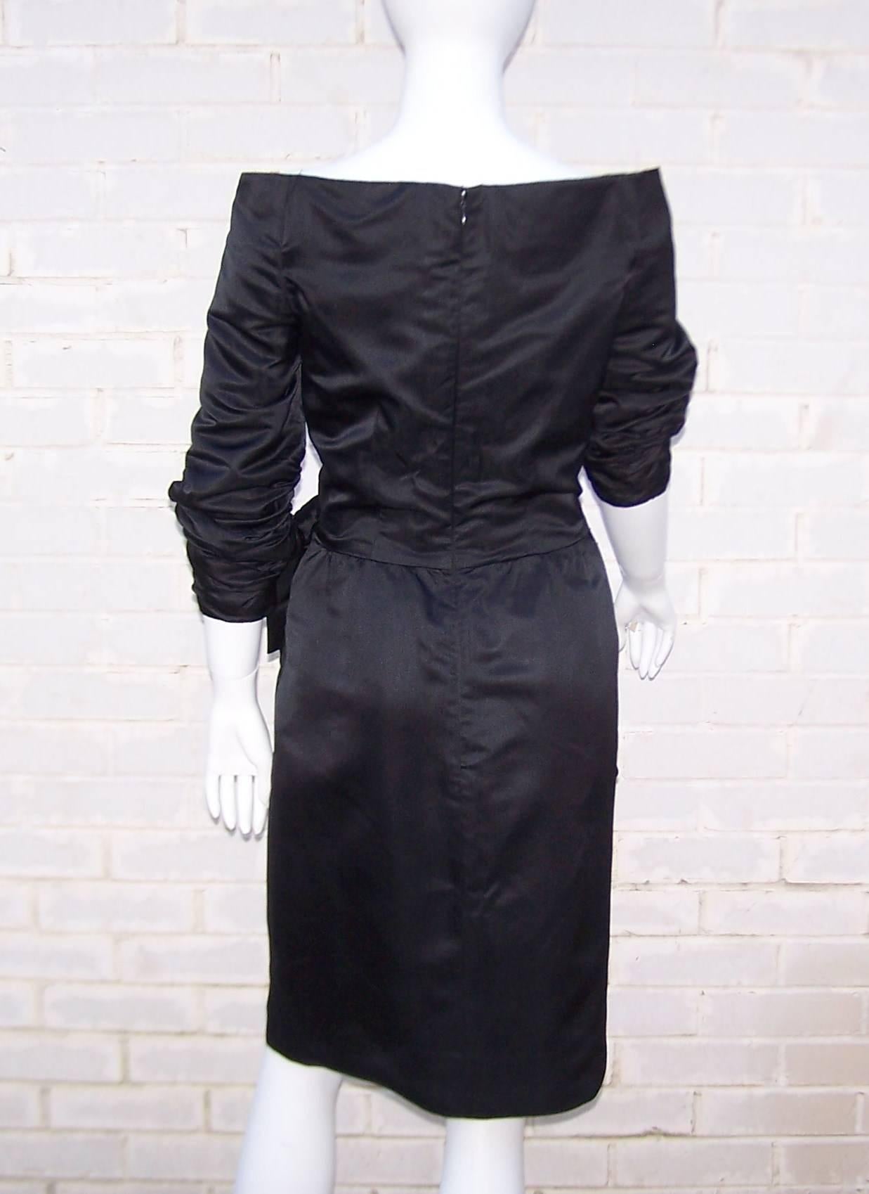Women's Dramatic 1980's Scaasi Black Ruched Cocktail Dress