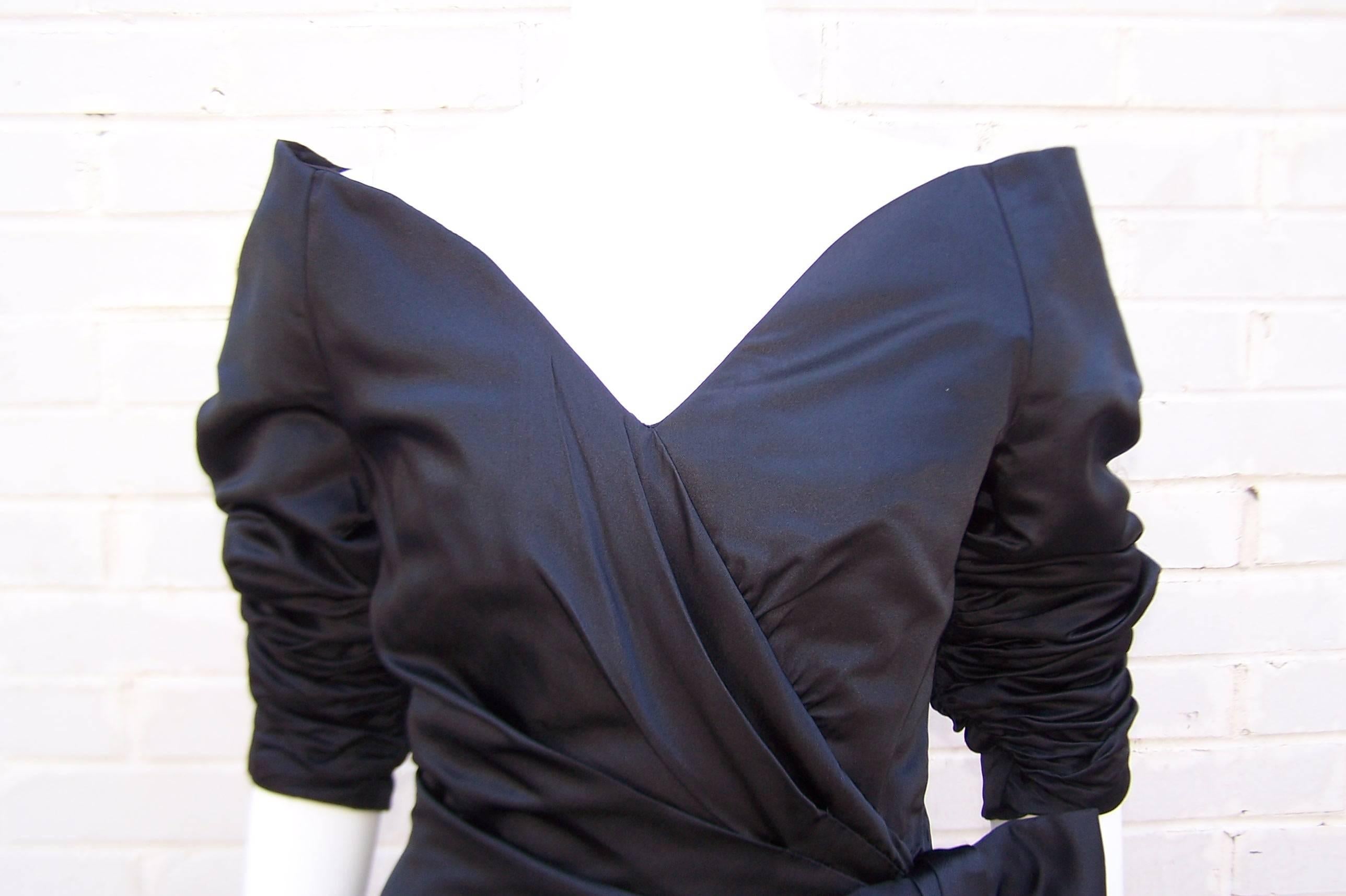 Dramatic 1980's Scaasi Black Ruched Cocktail Dress 1